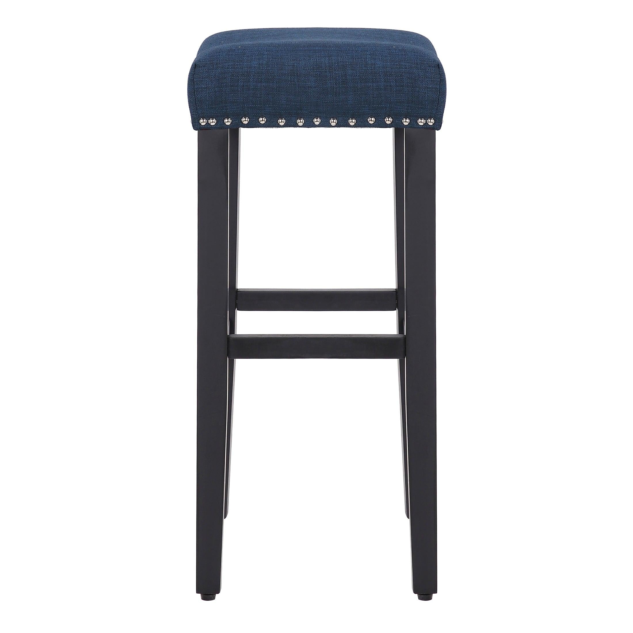 Mission 29" Upholstered Saddle Seat Barstool, Navy Blue