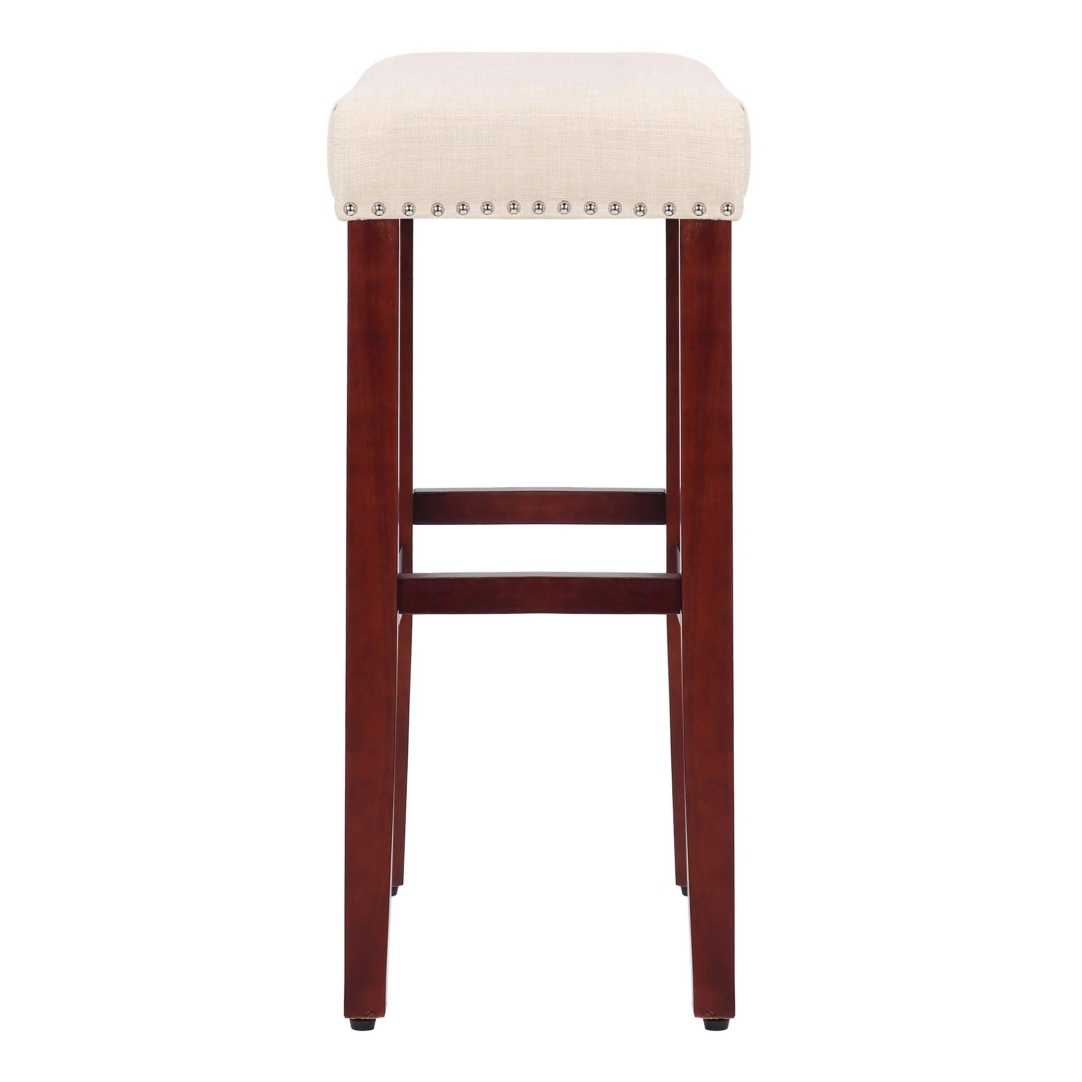 Sierra 29" Upholstered Saddle Seat Bar Stool, Cherry/Beige