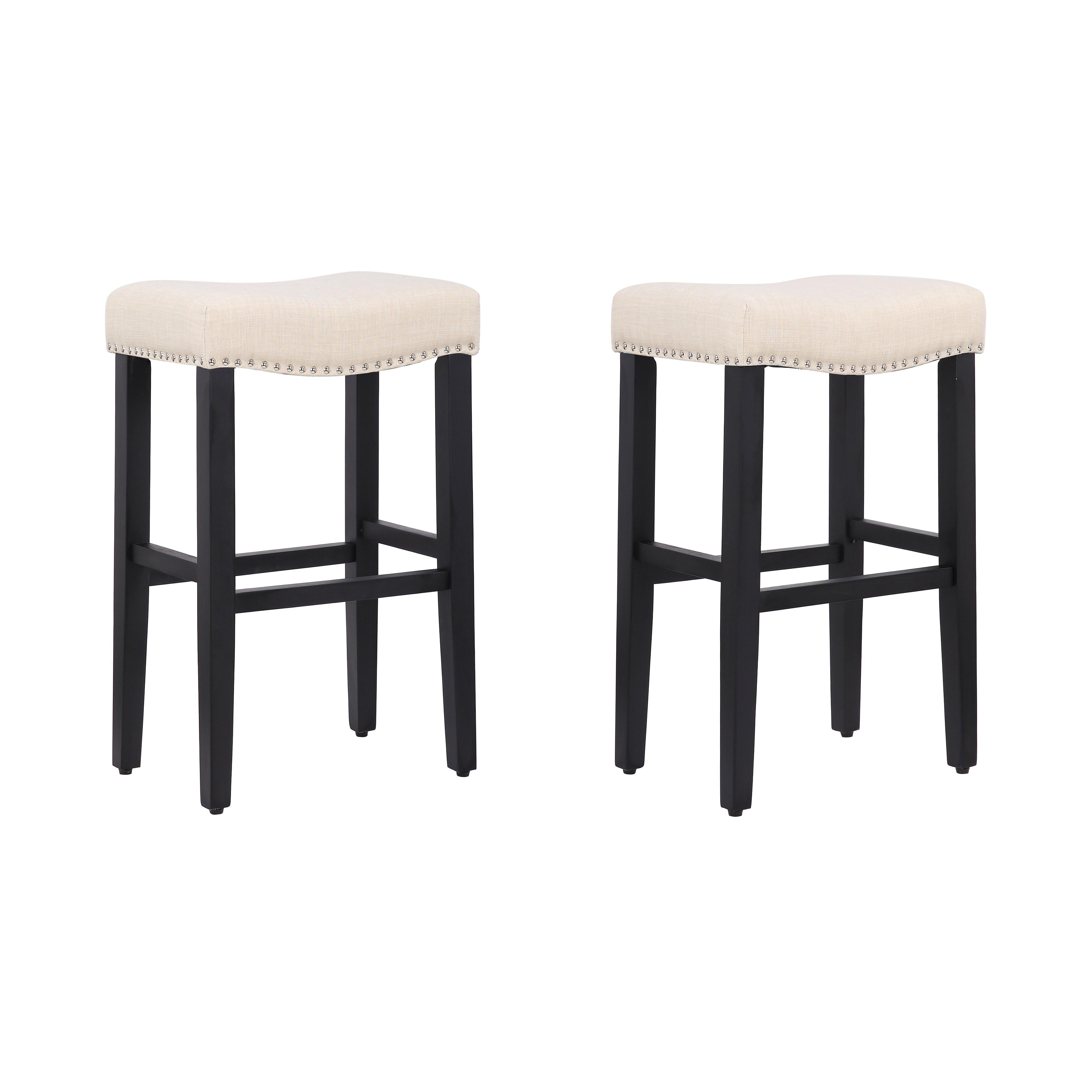 Taylor 29" Upholstered Saddle Seat Barstool (Set of 2), Beige