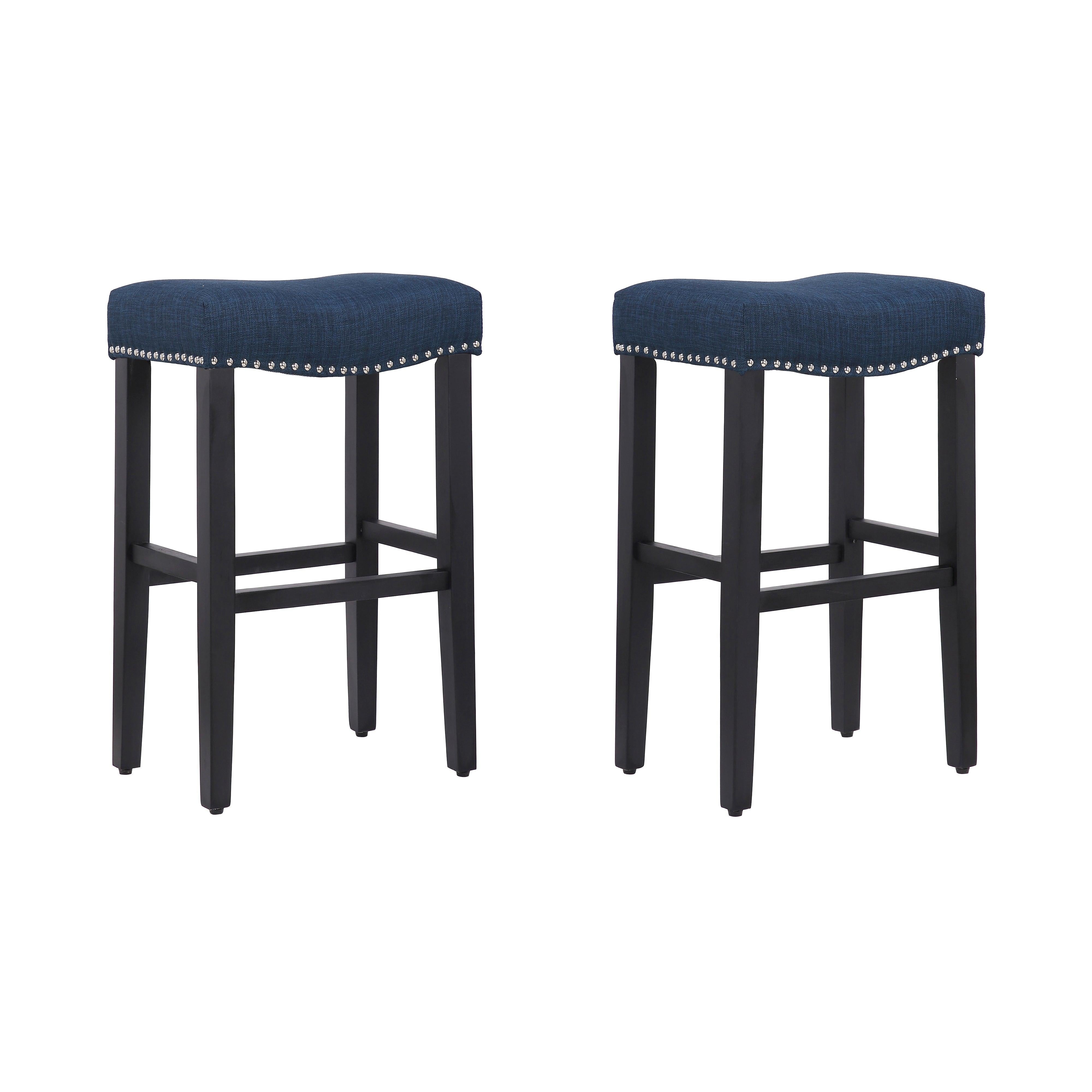 Taylor 29" Upholstered Saddle Seat Barstool (Set of 2), Navy Blue