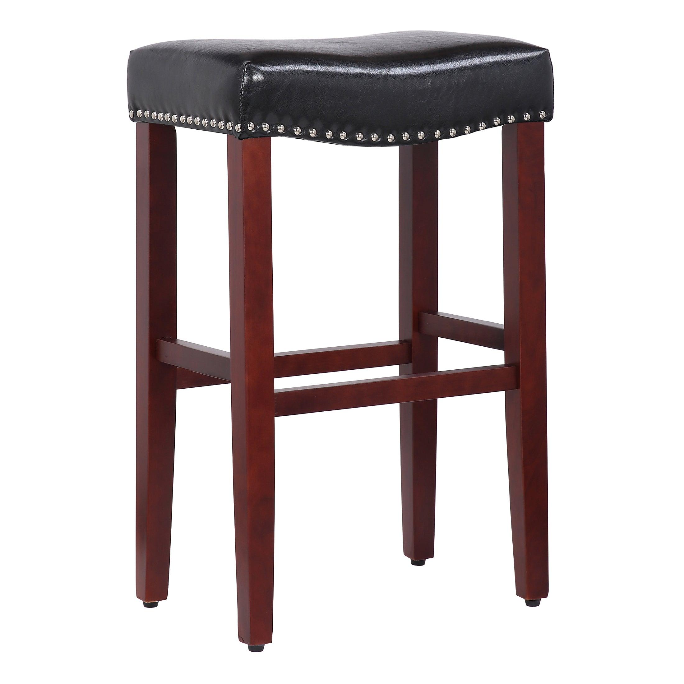 Frankllin 29" Upholstered Saddle Seat Counter Stool (Set of 2), Cherry/Leather