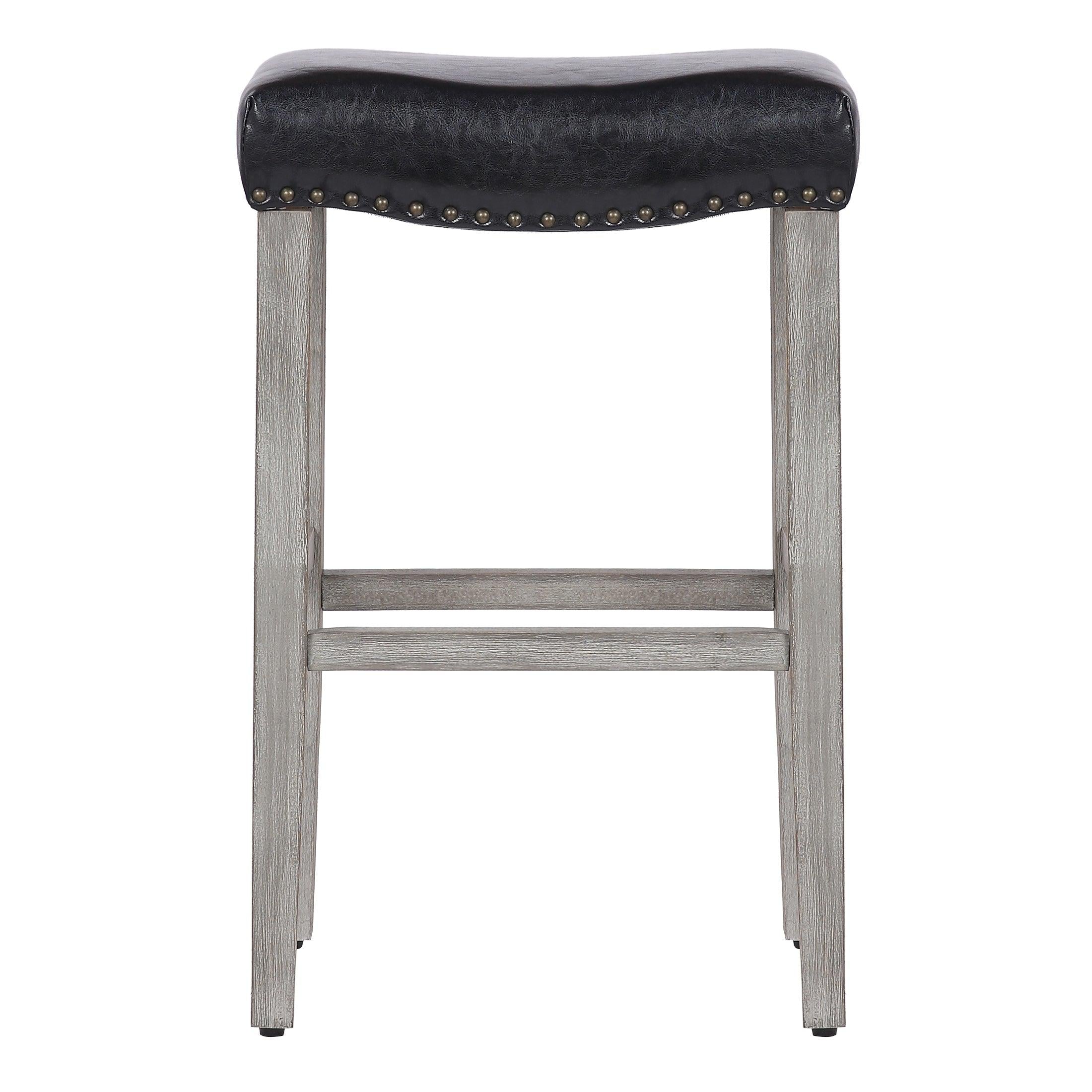 Lindsey 29" Upholstered Saddle Seat Bar Stool (Set of 2), Antique Gray/Leather