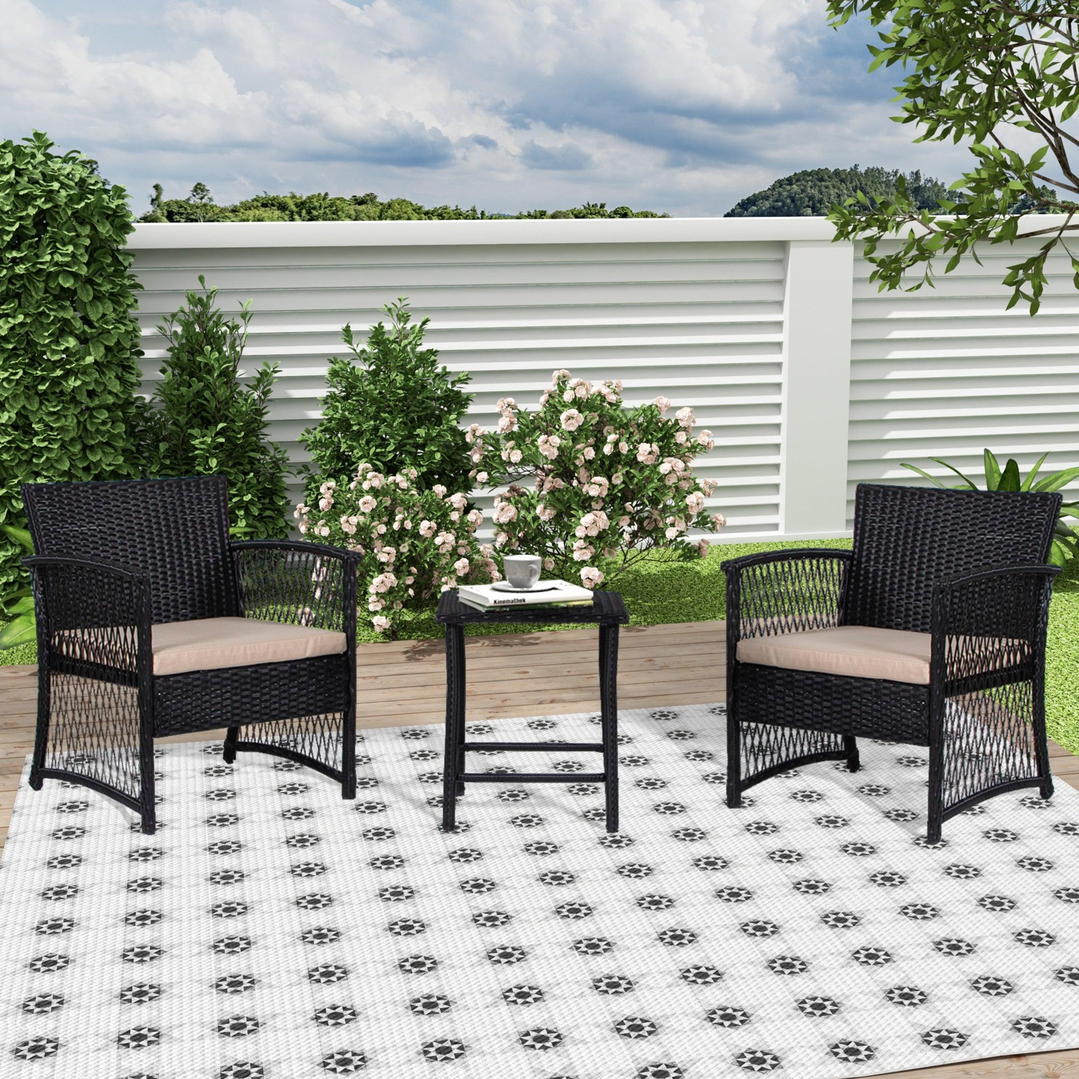 Bistro 3-Piece Patio Conversation Set Black PE Rattan Wicker - Costaelm