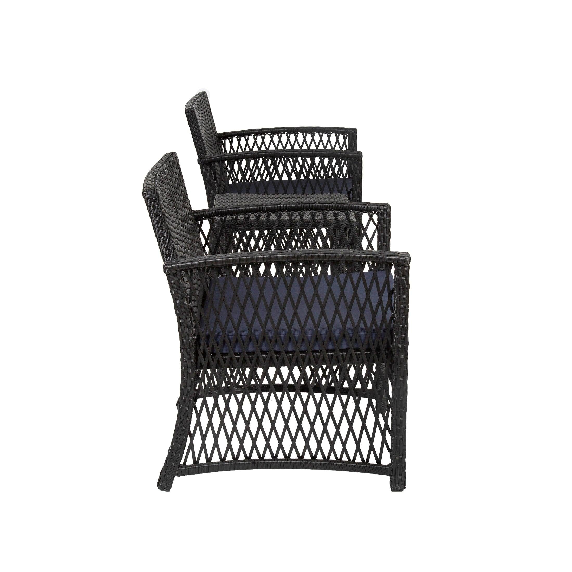 Bistro 3-Piece Patio Conversation Set Black PE Rattan Wicker - Costaelm