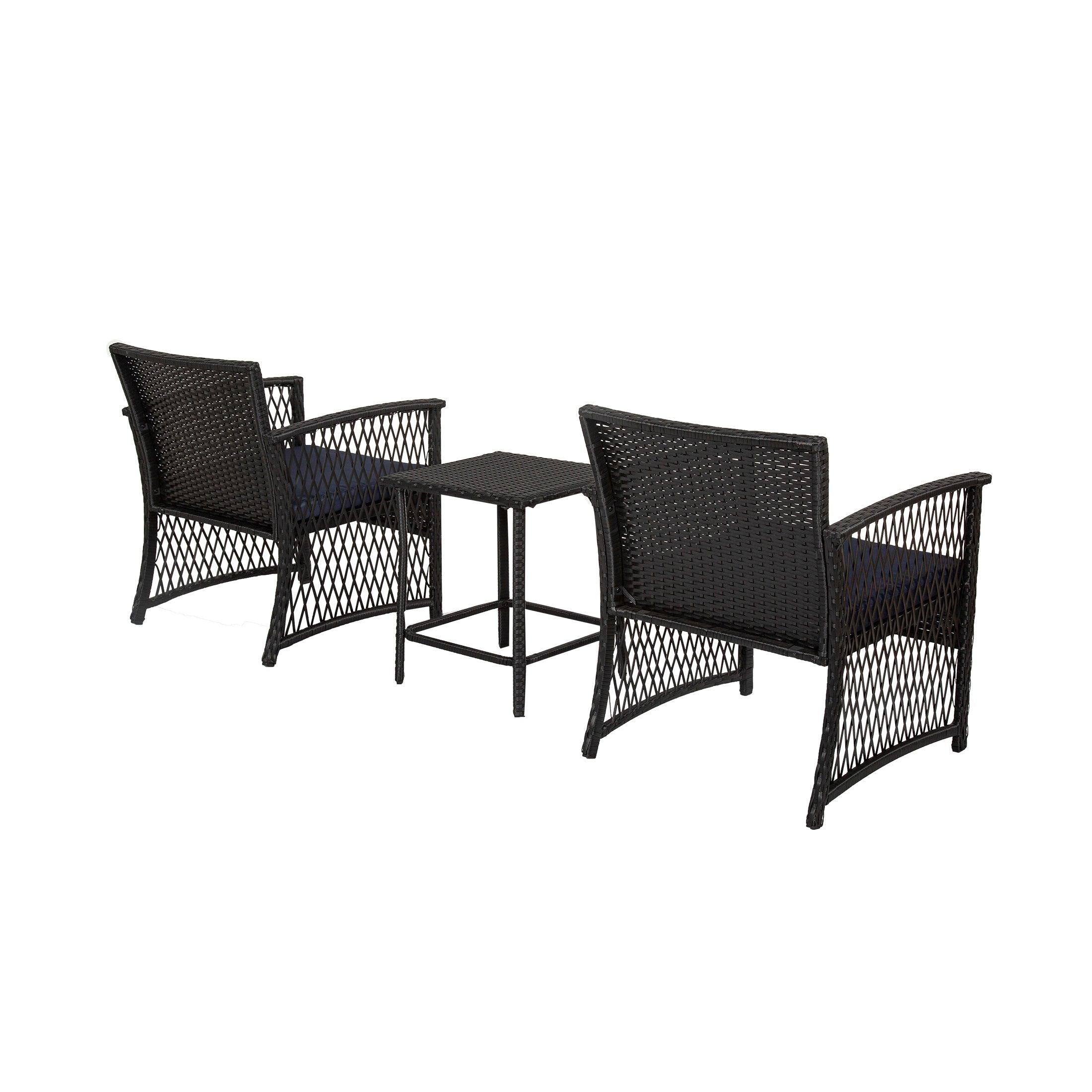 Bistro 3-Piece Patio Conversation Set Black PE Rattan Wicker - Costaelm