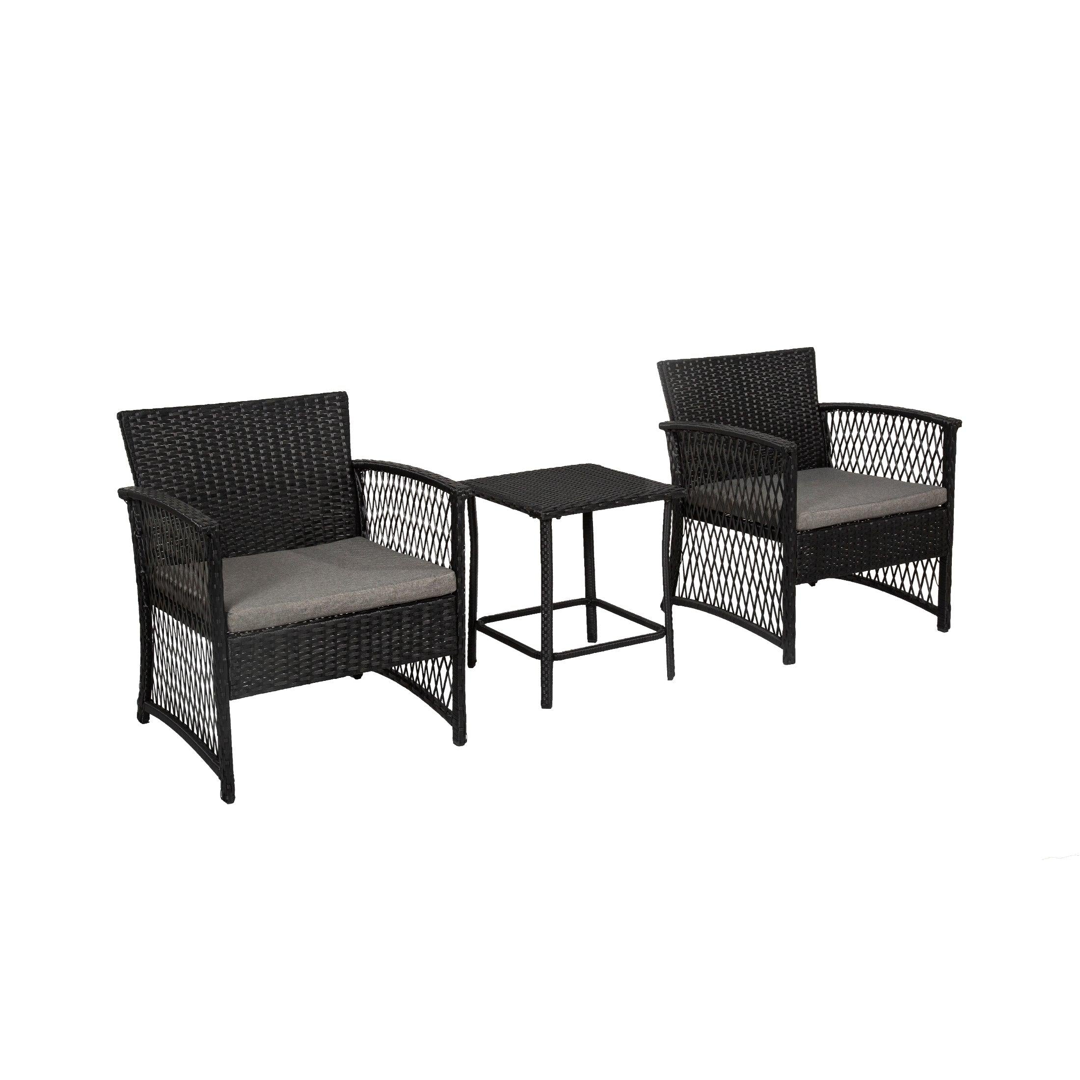 Bistro 3-Piece Patio Conversation Set Black PE Rattan Wicker - Costaelm