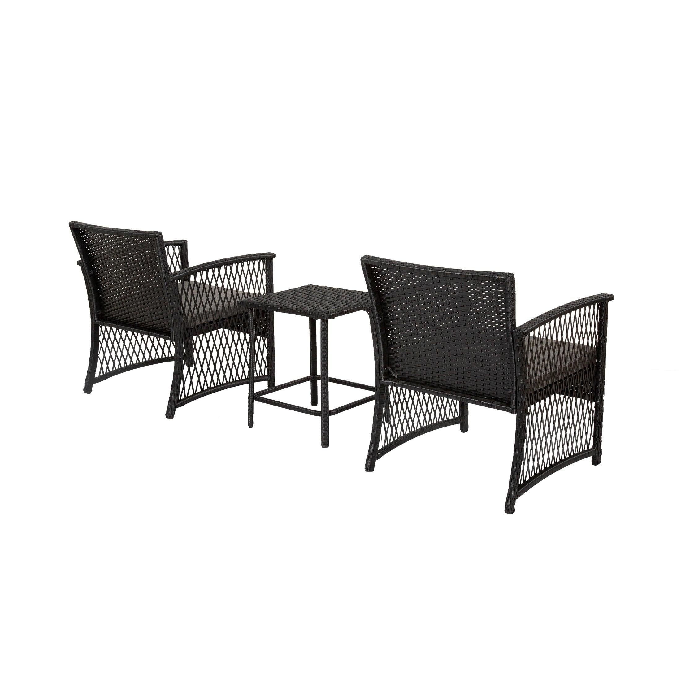 Bistro 3-Piece Patio Conversation Set Black PE Rattan Wicker - Costaelm