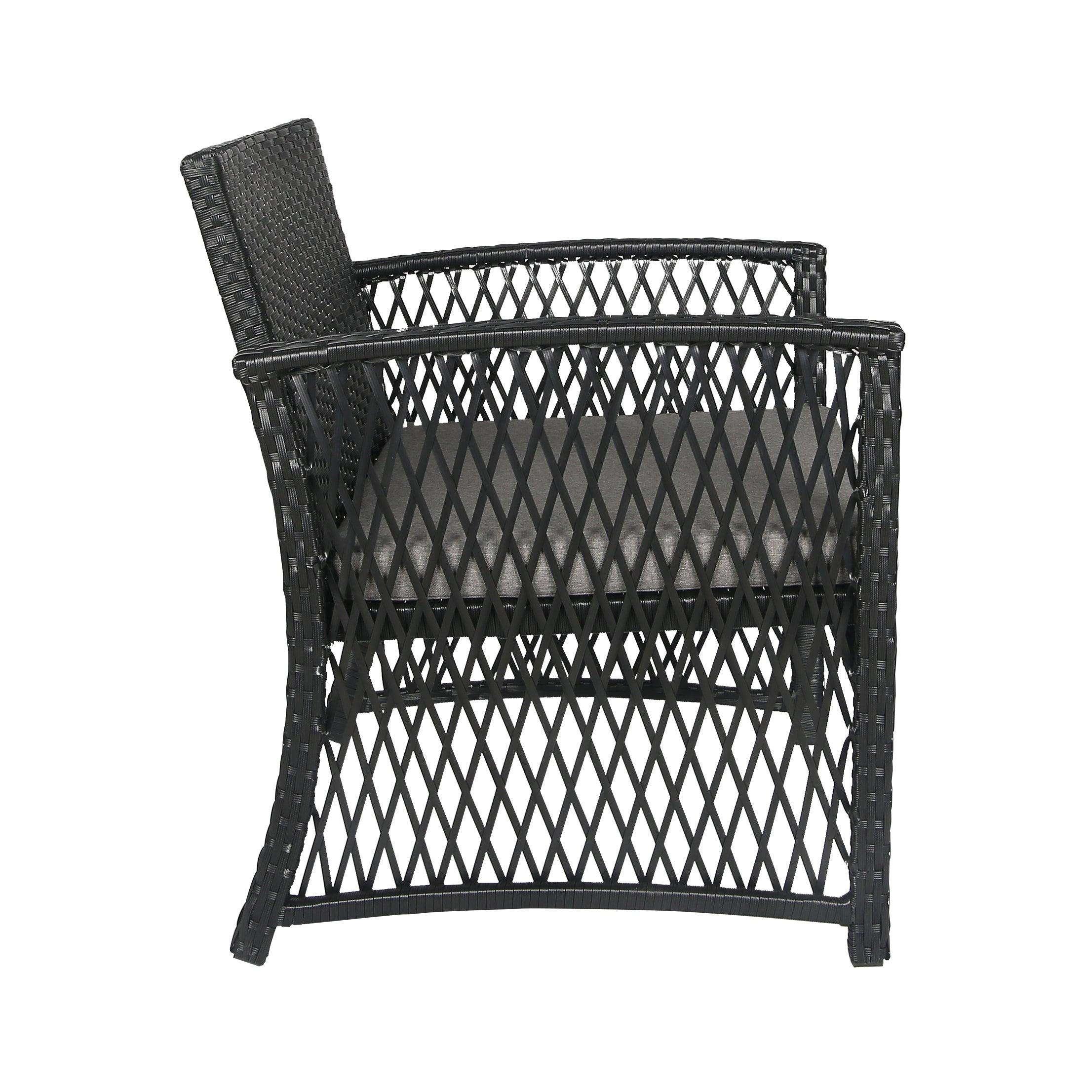 Bistro 3-Piece Patio Conversation Set Black PE Rattan Wicker - Costaelm