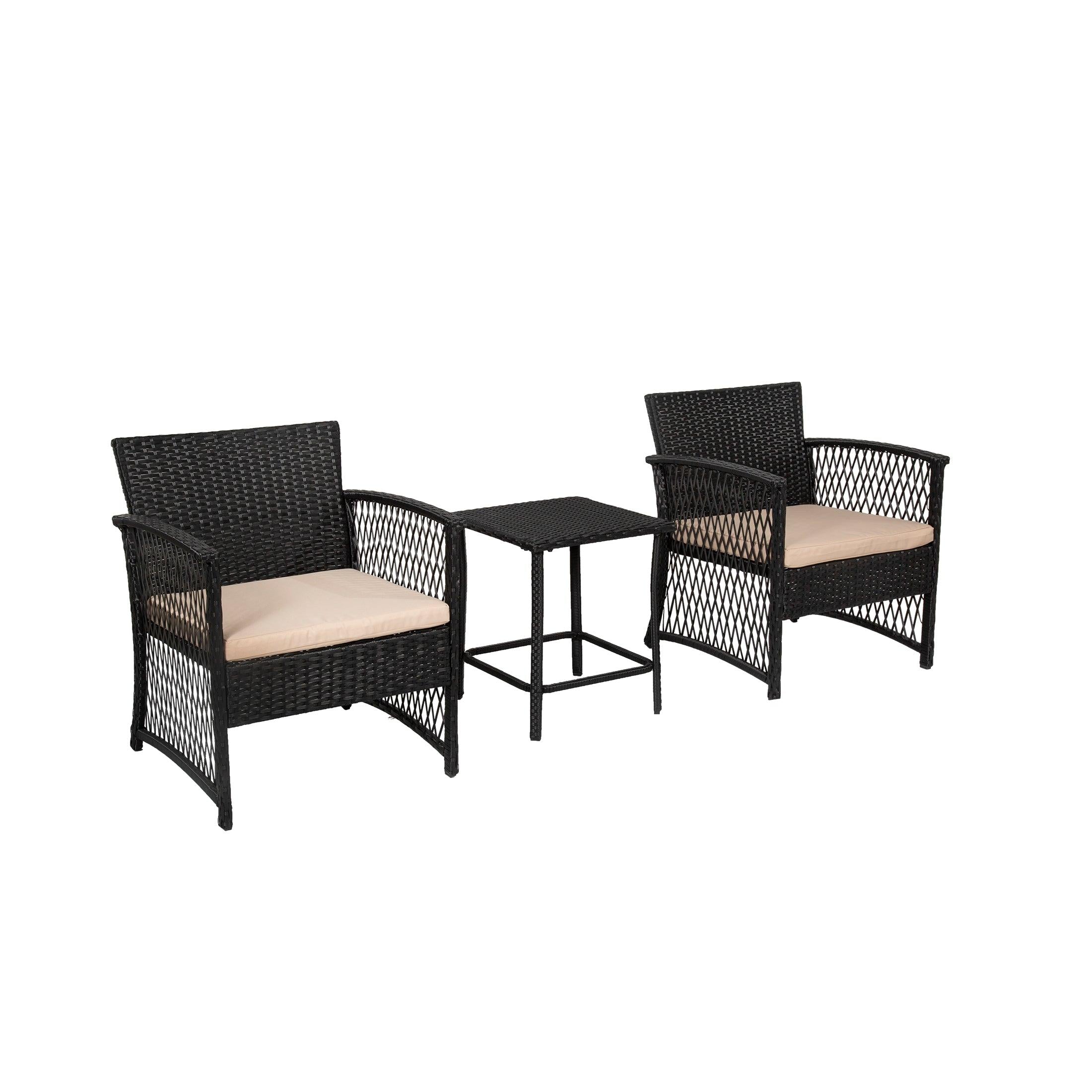 Bistro 3-Piece Patio Conversation Set Black PE Rattan Wicker - Costaelm