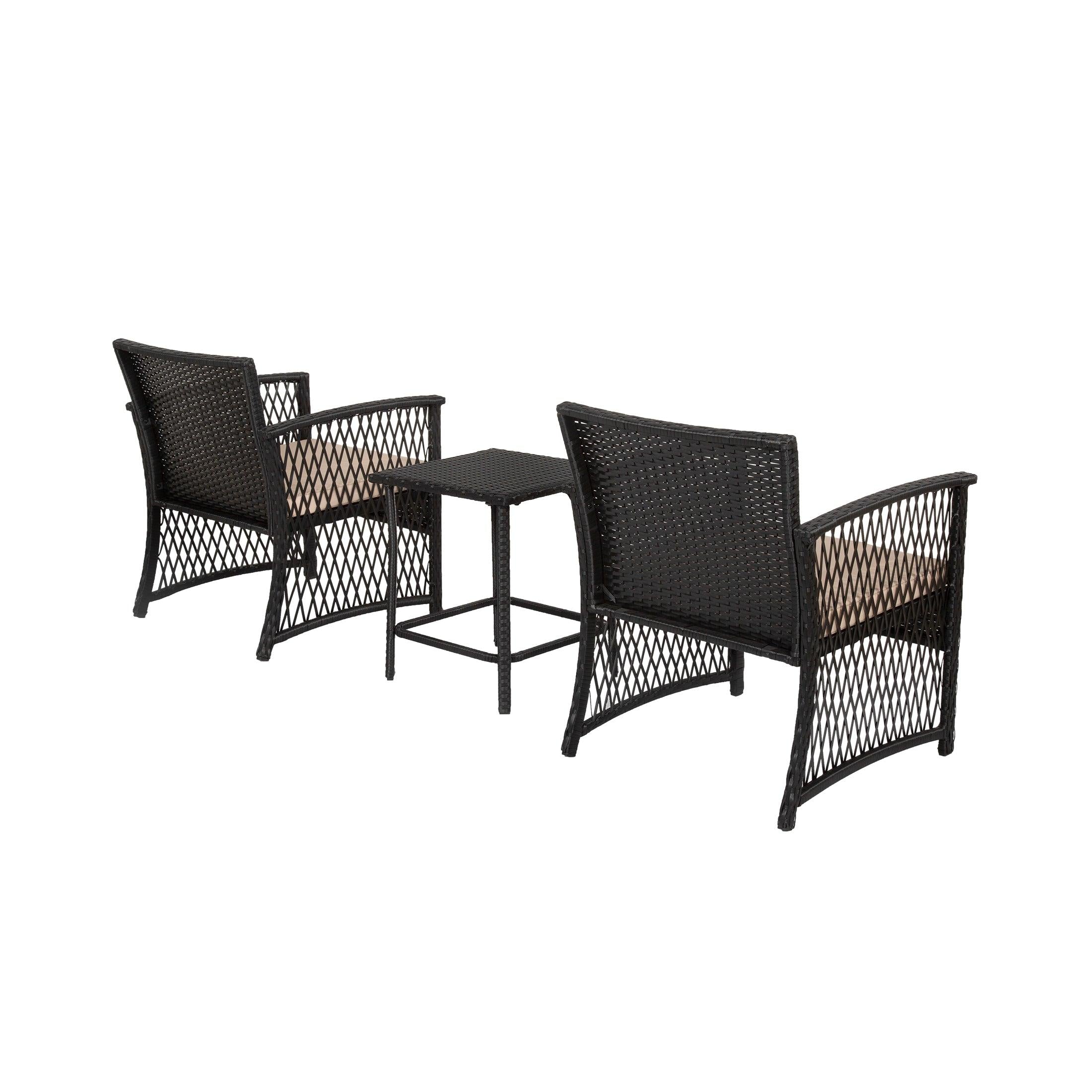 Bistro 3-Piece Patio Conversation Set Black PE Rattan Wicker - Costaelm