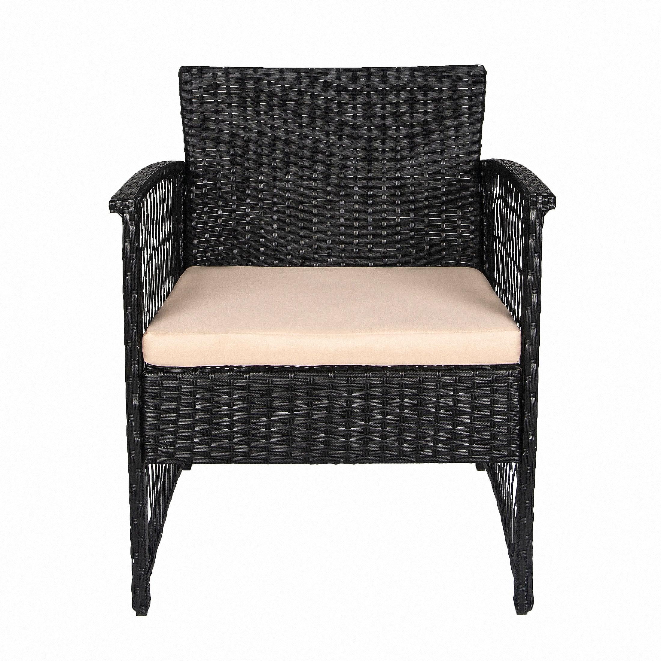 Bistro 3-Piece Patio Conversation Set Black PE Rattan Wicker - Costaelm