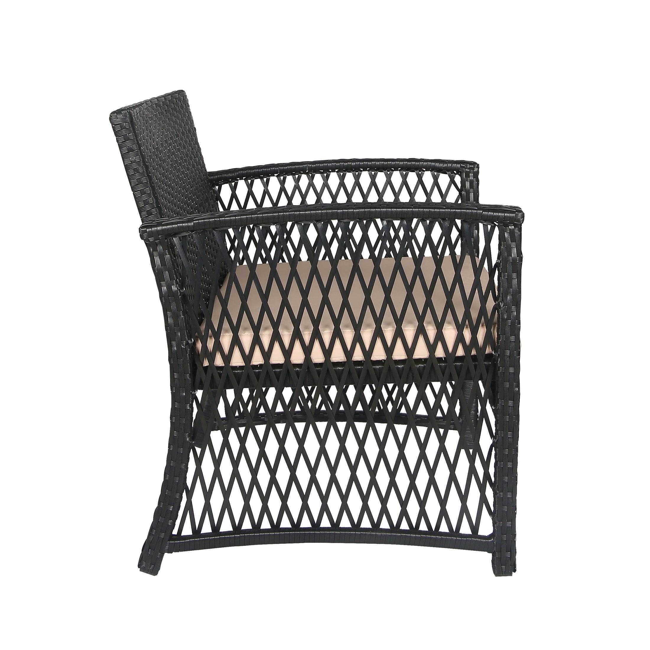 Bistro 3-Piece Patio Conversation Set Black PE Rattan Wicker - Costaelm