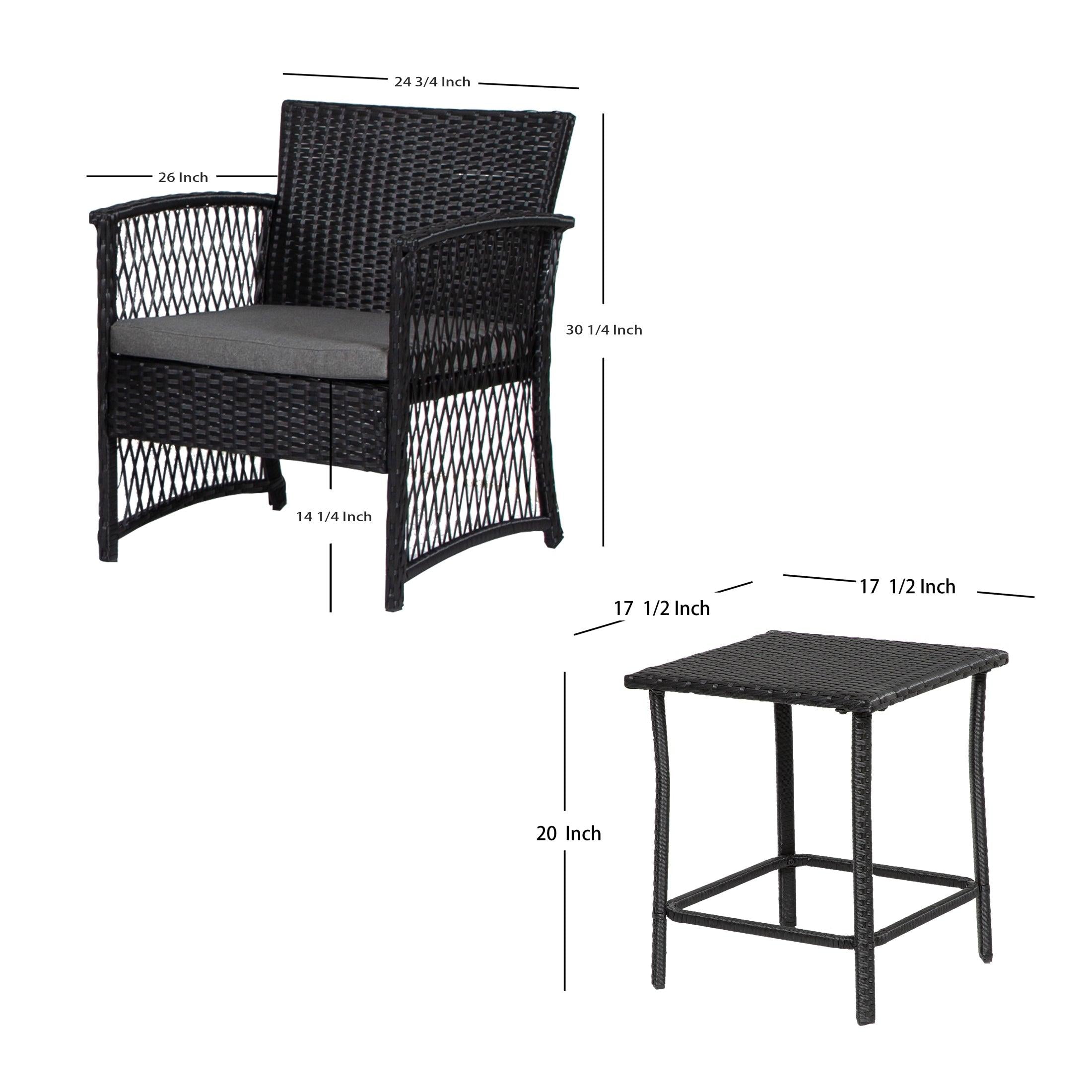 Bistro 3-Piece Patio Conversation Set Black PE Rattan Wicker - Costaelm