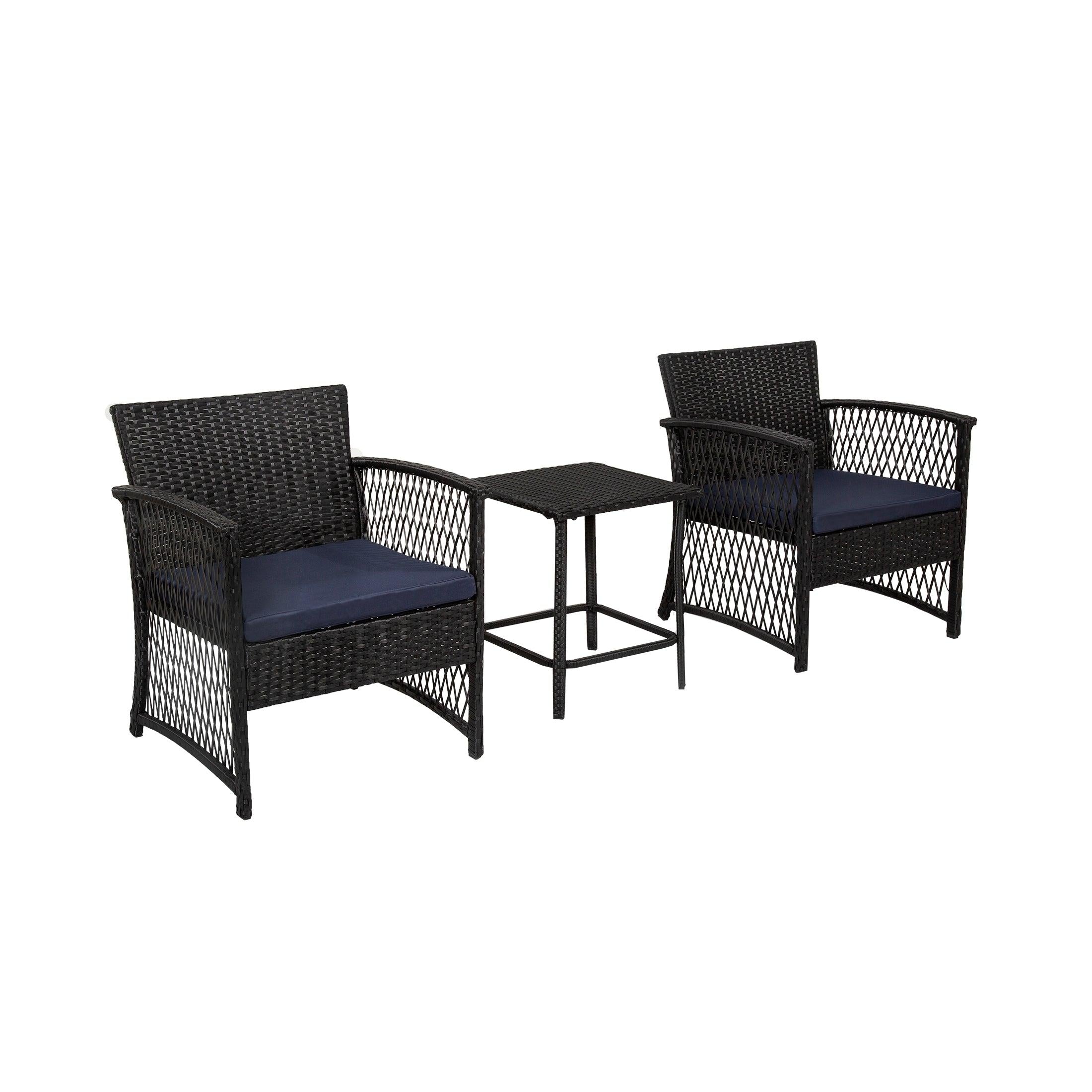 Bistro 3-Piece Patio Conversation Set Black PE Rattan Wicker - Costaelm