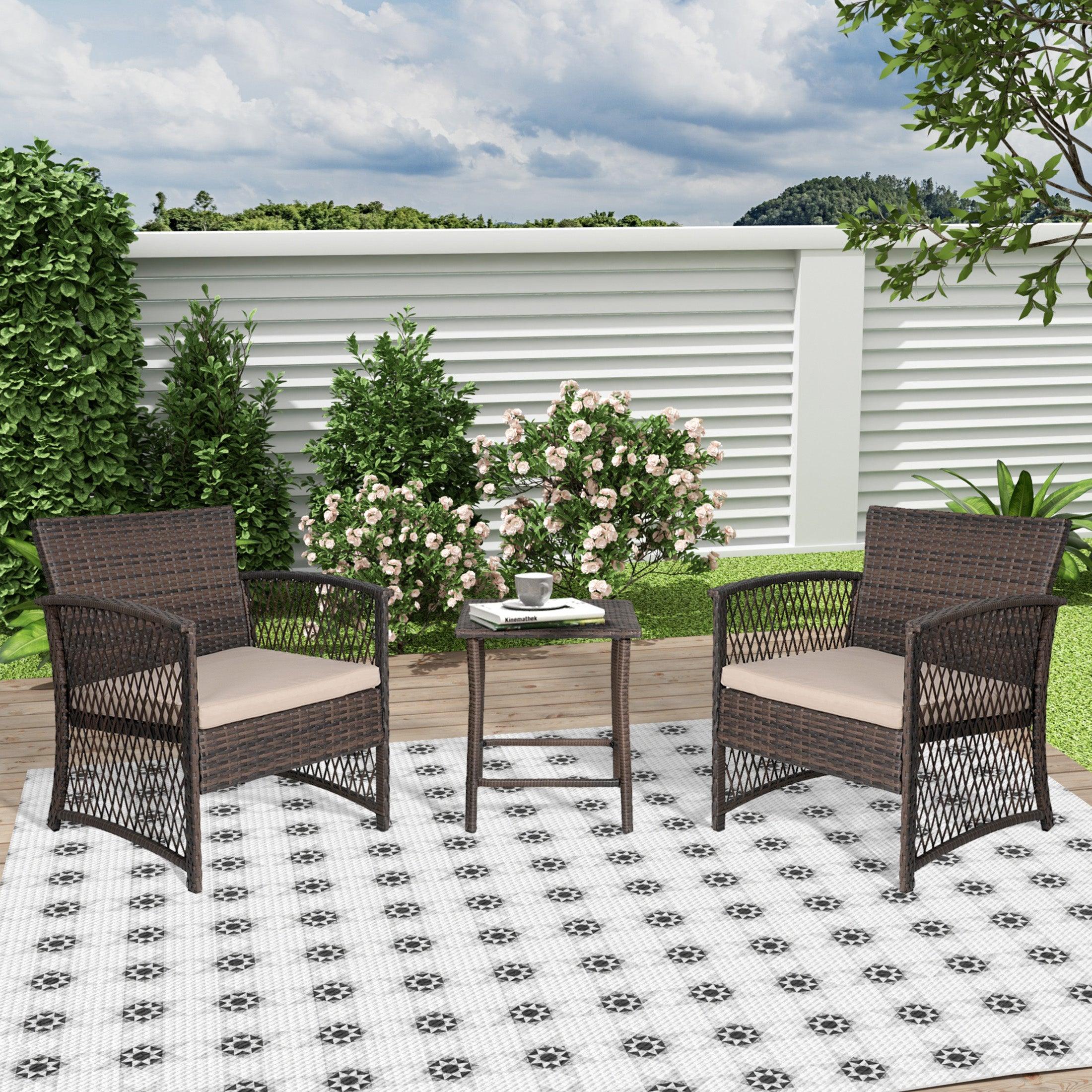 Bistro 3-Piece Patio Conversation Set Coffee PE Rattan Wicker - Costaelm