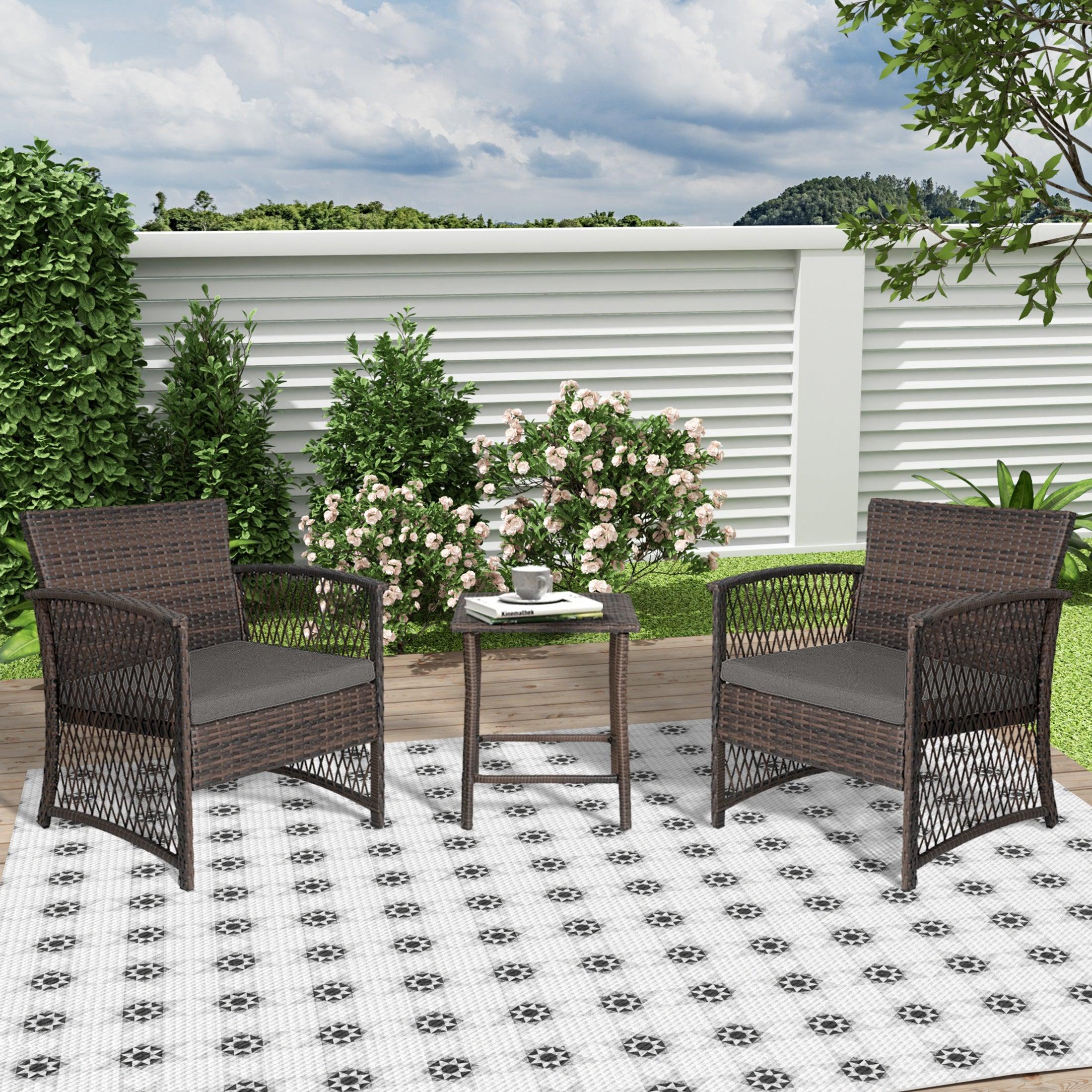 Bistro 3-Piece Patio Conversation Set Coffee PE Rattan Wicker - Costaelm