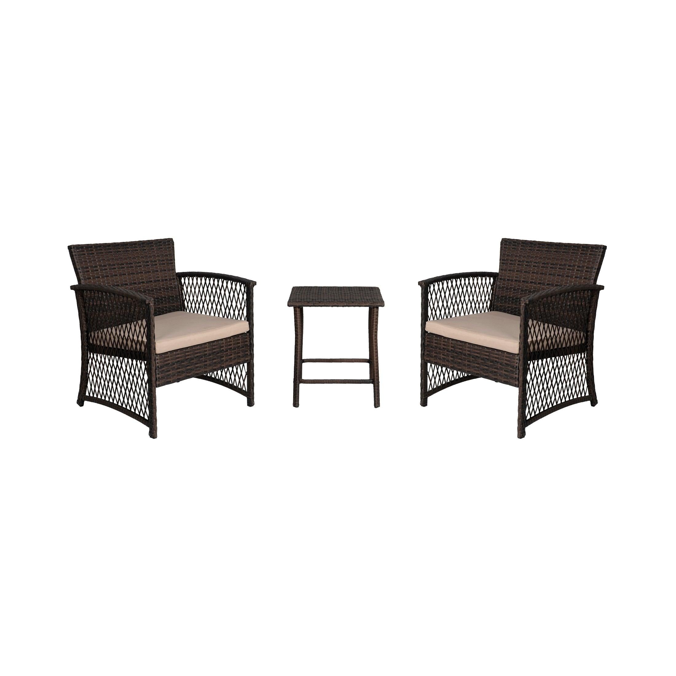 Bistro 3-Piece Patio Conversation Set Coffee PE Rattan Wicker - Costaelm