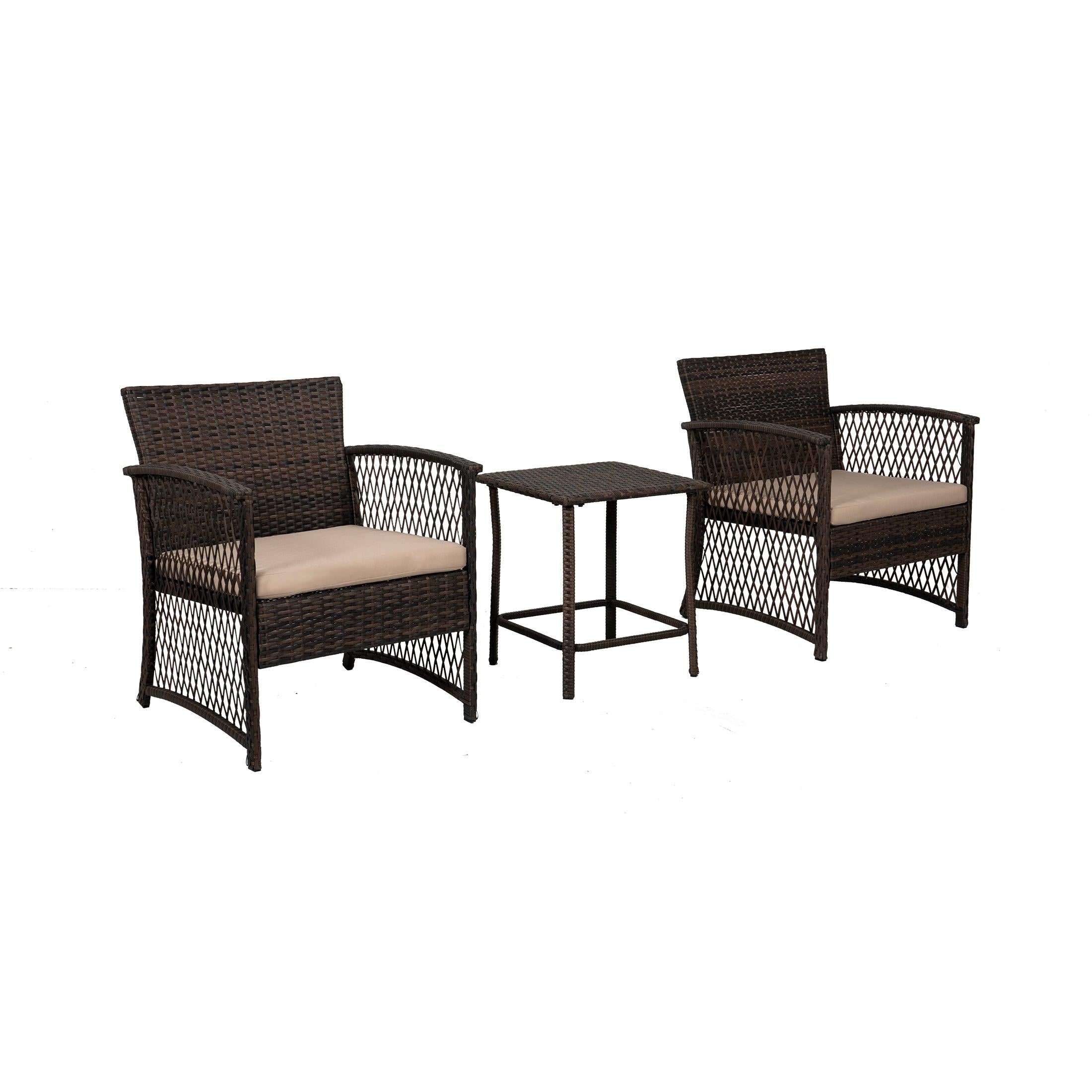 Bistro 3-Piece Patio Conversation Set Coffee PE Rattan Wicker - Costaelm