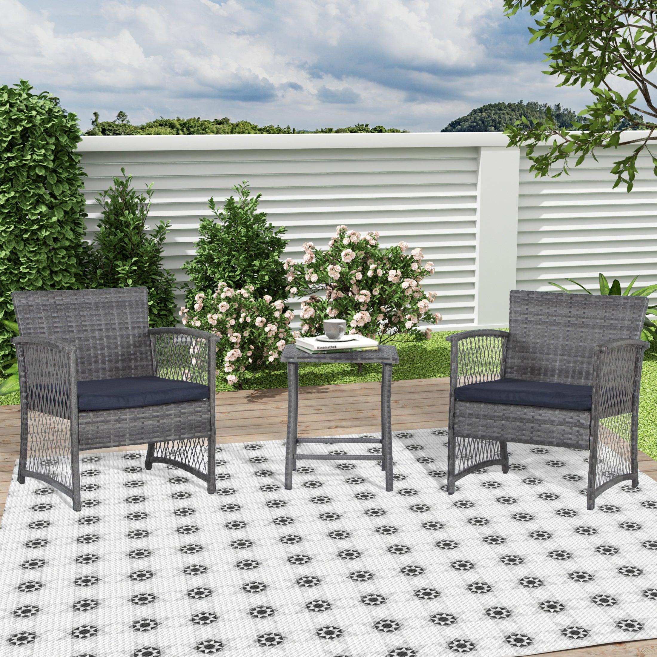 Bistro 3-Piece Patio Conversation Set Gray PE Rattan Wicker - Costaelm