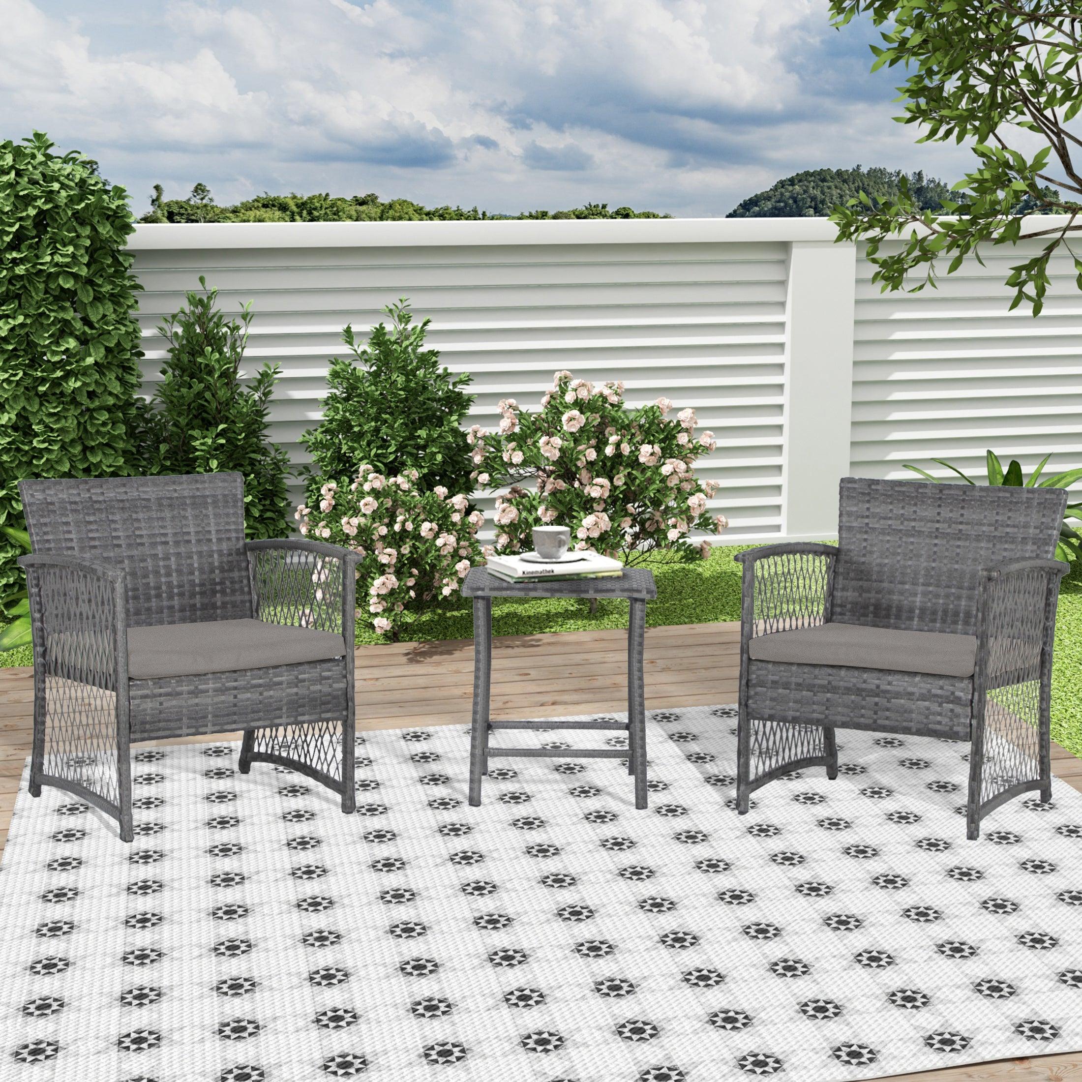 Bistro 3-Piece Patio Conversation Set Gray PE Rattan Wicker - Costaelm