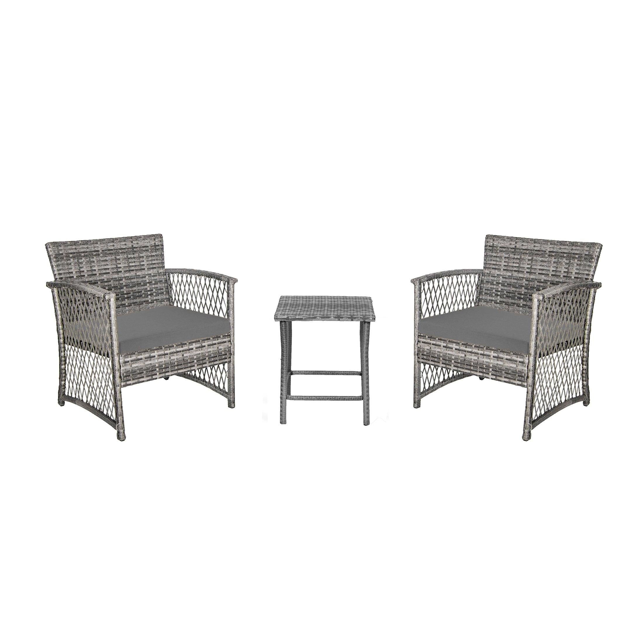 Bistro 3-Piece Patio Conversation Set Gray PE Rattan Wicker - Costaelm