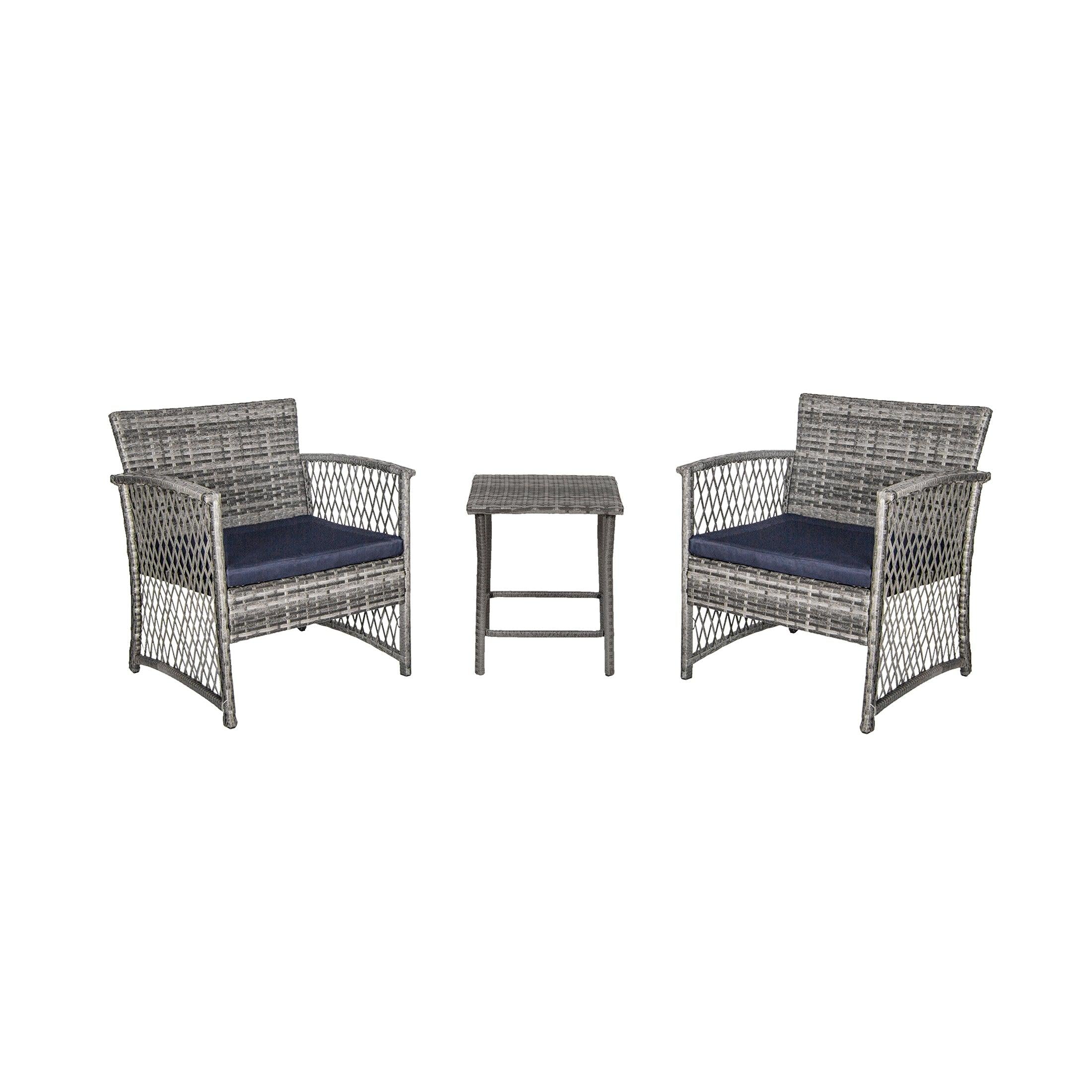 Bistro 3-Piece Patio Conversation Set Gray PE Rattan Wicker - Costaelm