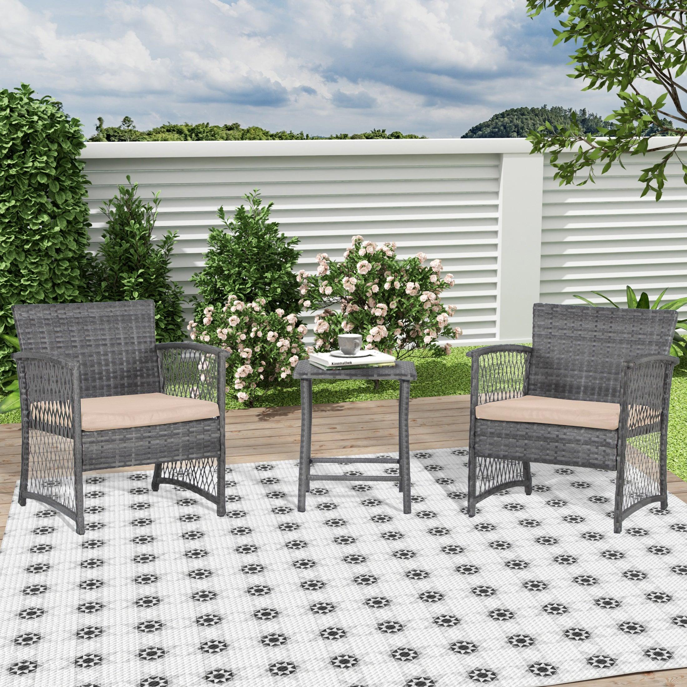 Bistro 3-Piece Patio Conversation Set Gray PE Rattan Wicker - Costaelm