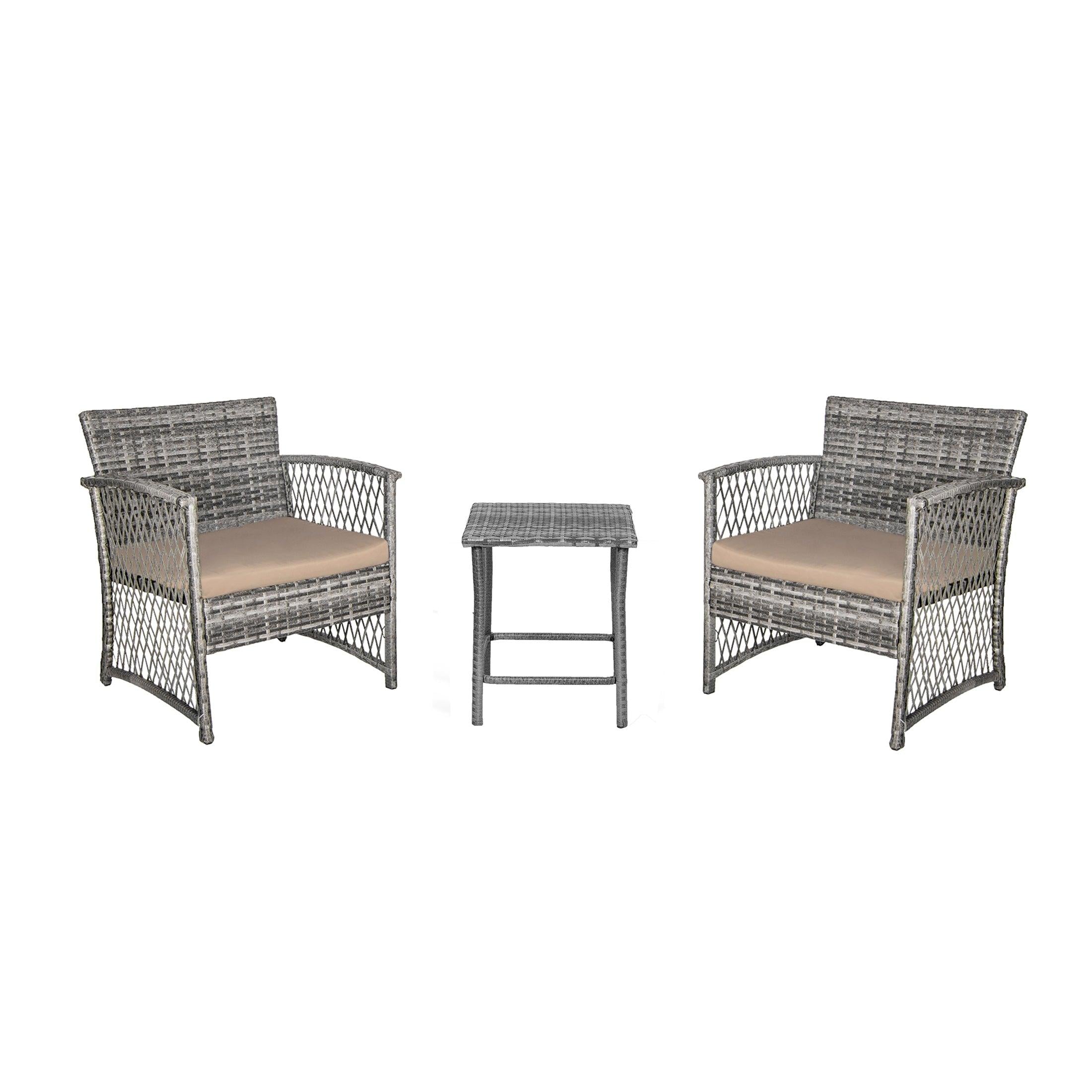 Bistro 3-Piece Patio Conversation Set Gray PE Rattan Wicker - Costaelm