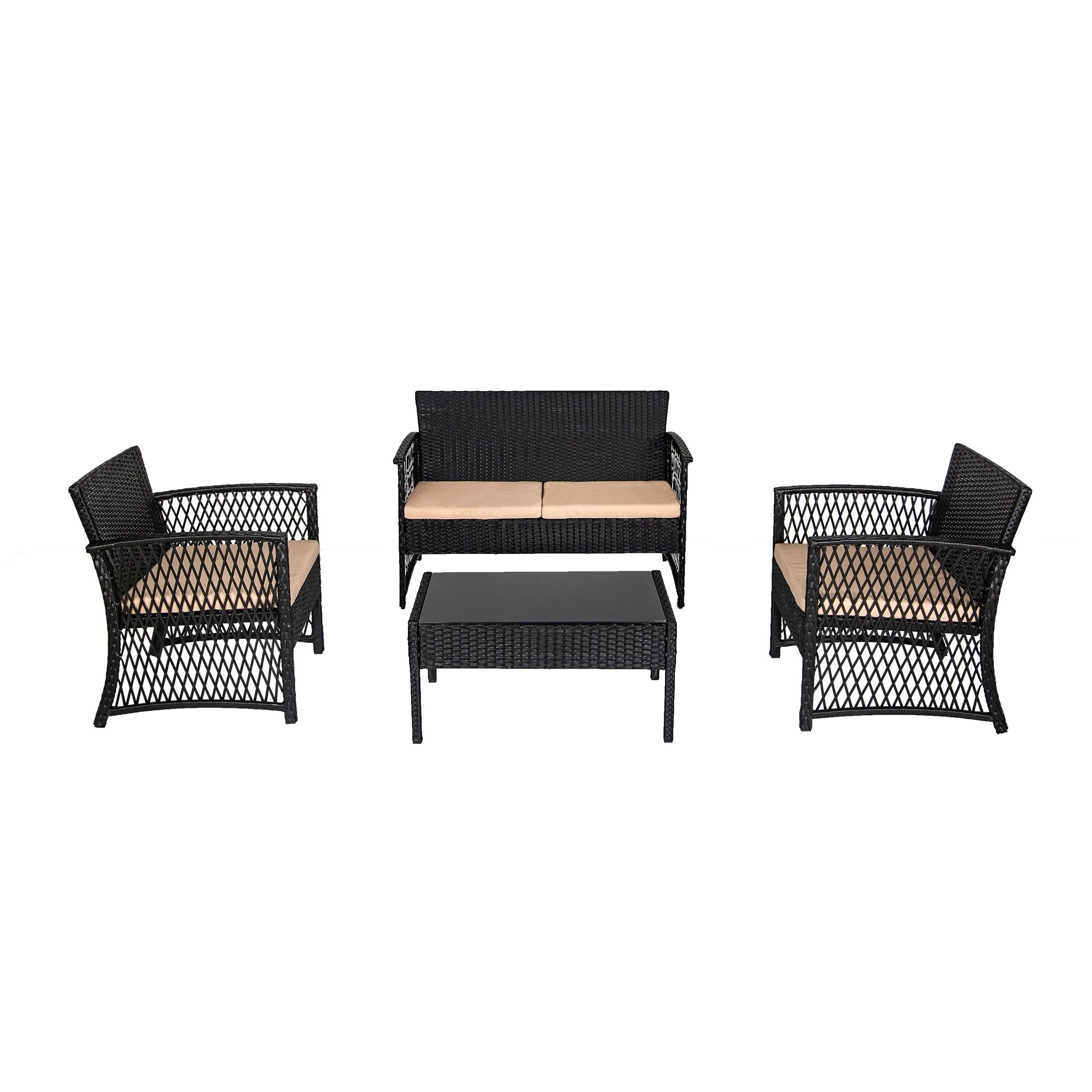 Costa 4-Piece Outdoor Patio Conversation Set Black PE Rattan Wicker - Costaelm