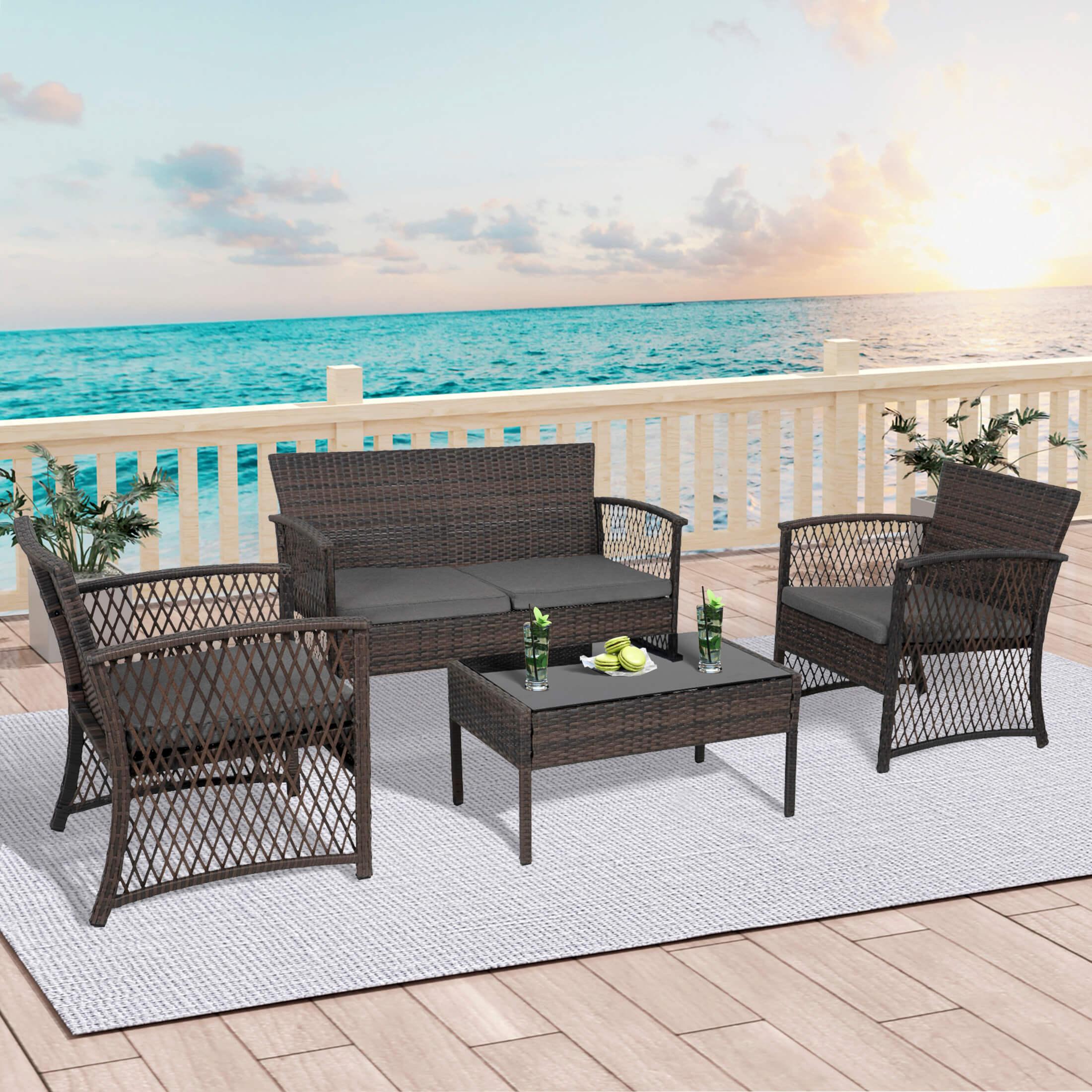 Costa 4-Piece Outdoor Patio Conversation Set Coffee PE Rattan Wicker - Costaelm