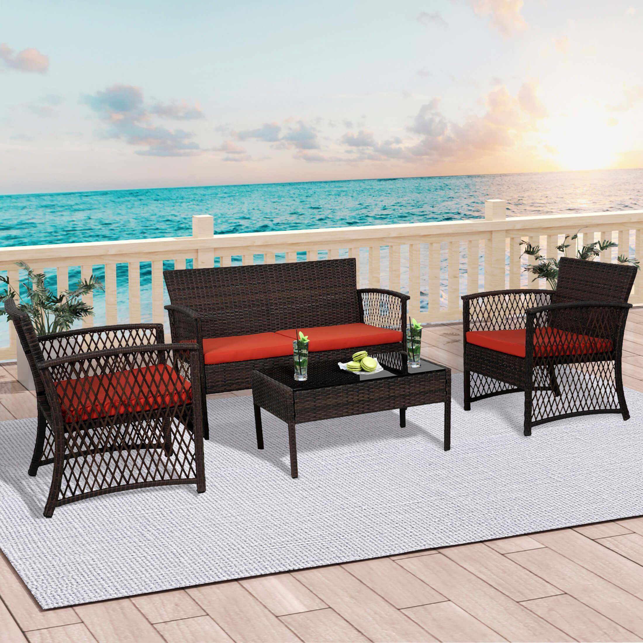 Costa 4-Piece Outdoor Patio Conversation Set Coffee PE Rattan Wicker - Costaelm