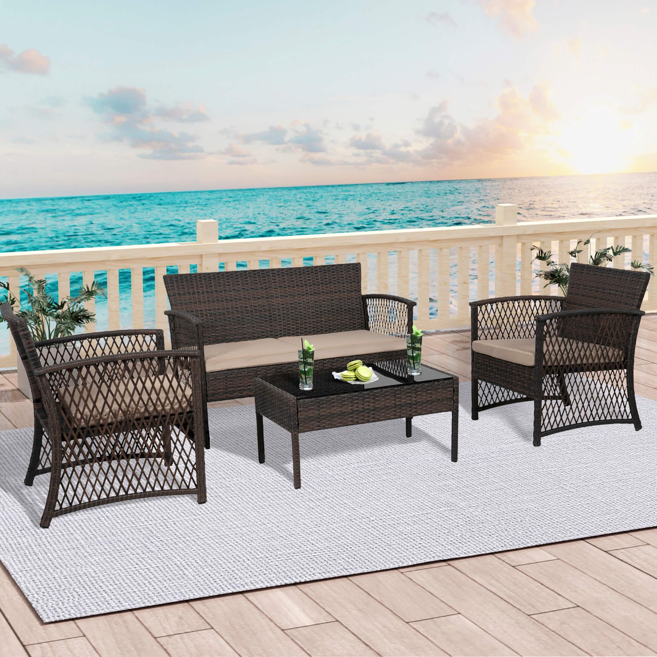 Costa 4-Piece Outdoor Patio Conversation Set Coffee PE Rattan Wicker - Costaelm