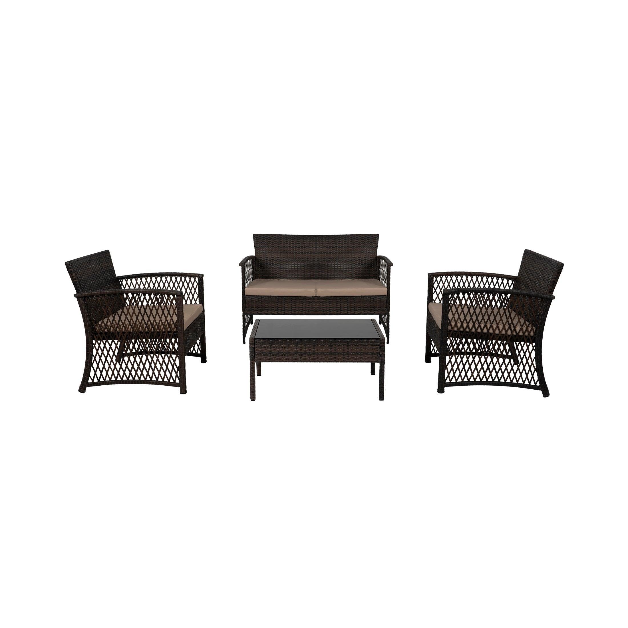 Costa 4-Piece Outdoor Patio Conversation Set Coffee PE Rattan Wicker - Costaelm