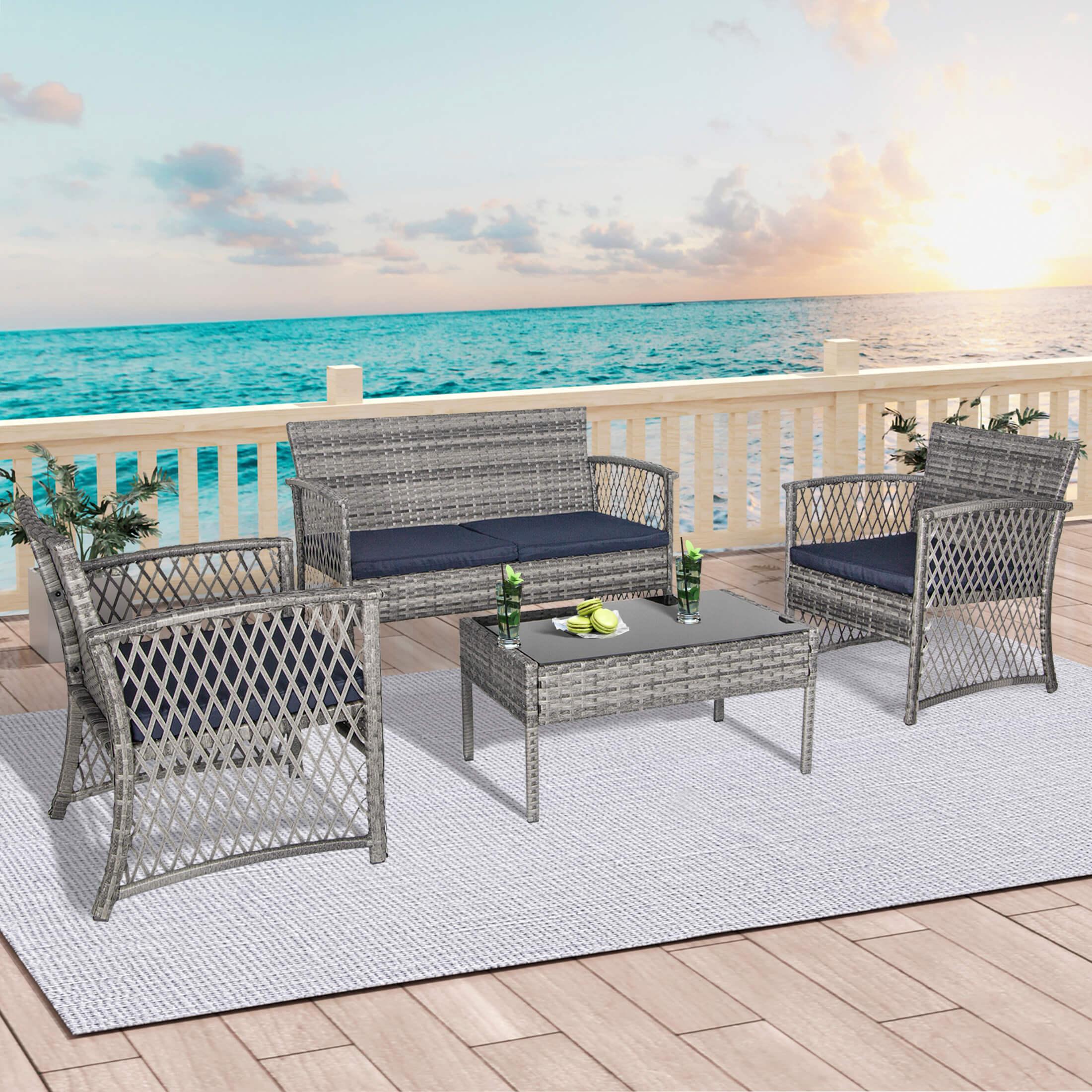 Costa 4-Piece Outdoor Patio Conversation Set Gray PE Rattan Wicker - Costaelm