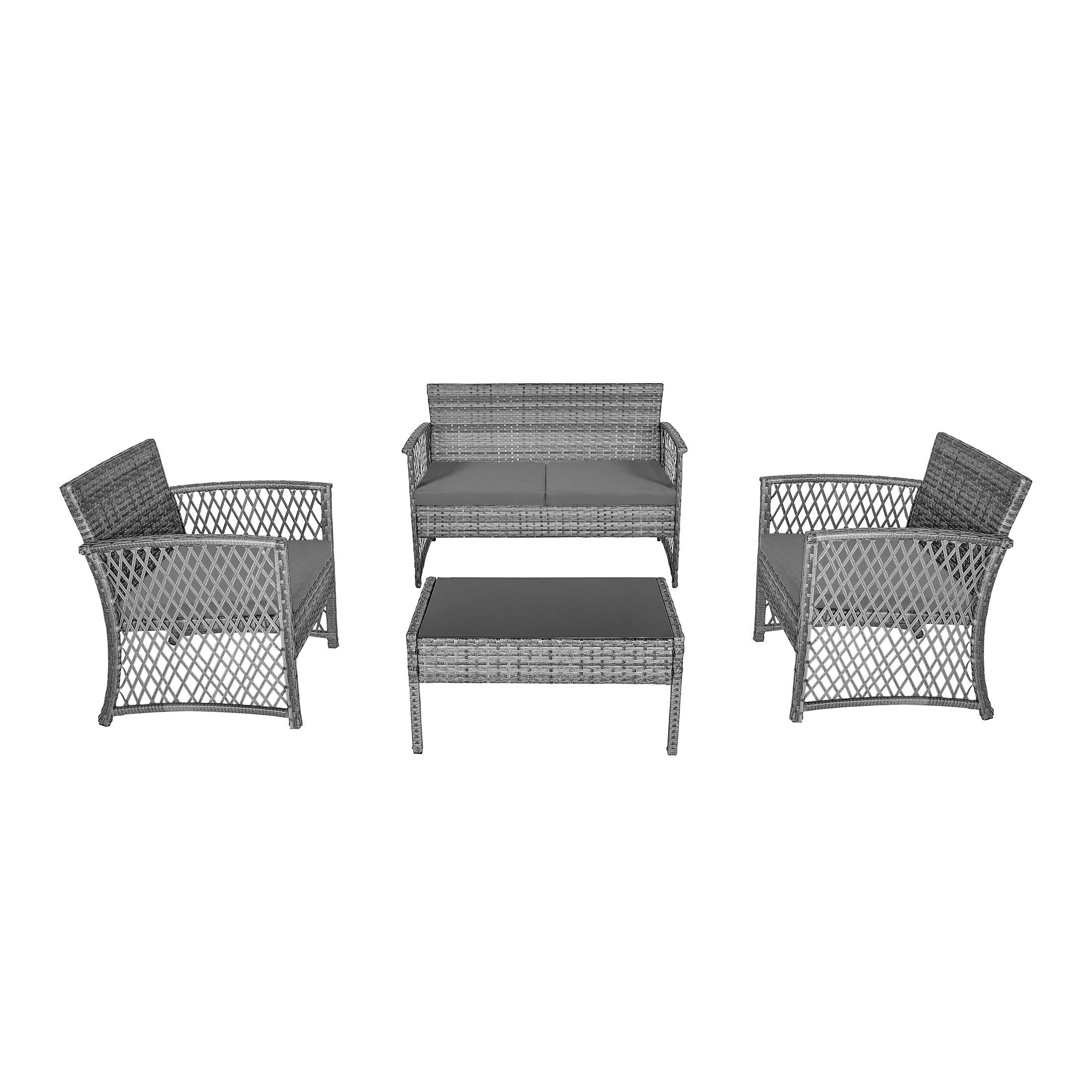 Costa 4-Piece Outdoor Patio Conversation Set Gray PE Rattan Wicker - Costaelm