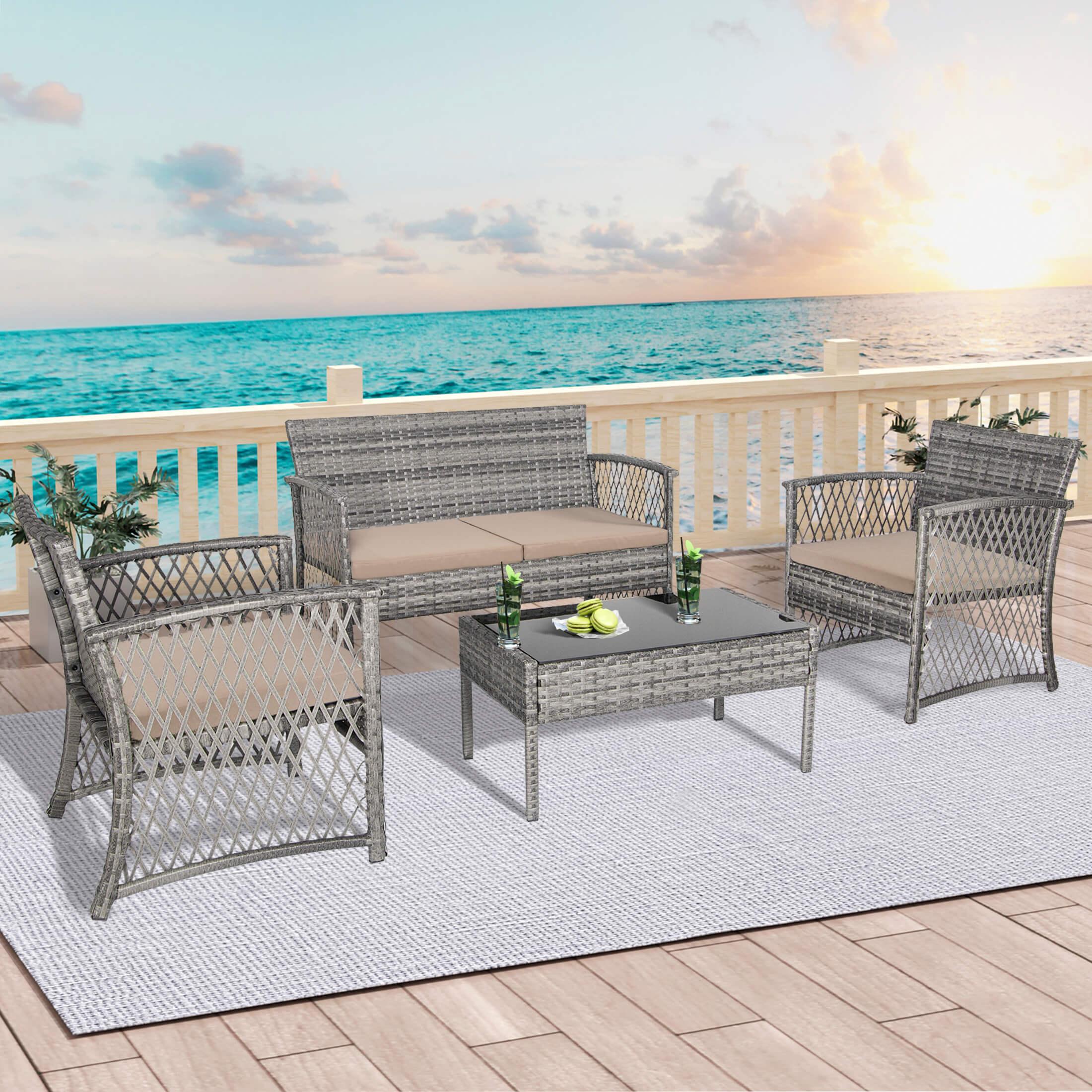 Costa 4-Piece Outdoor Patio Conversation Set Gray PE Rattan Wicker - Costaelm