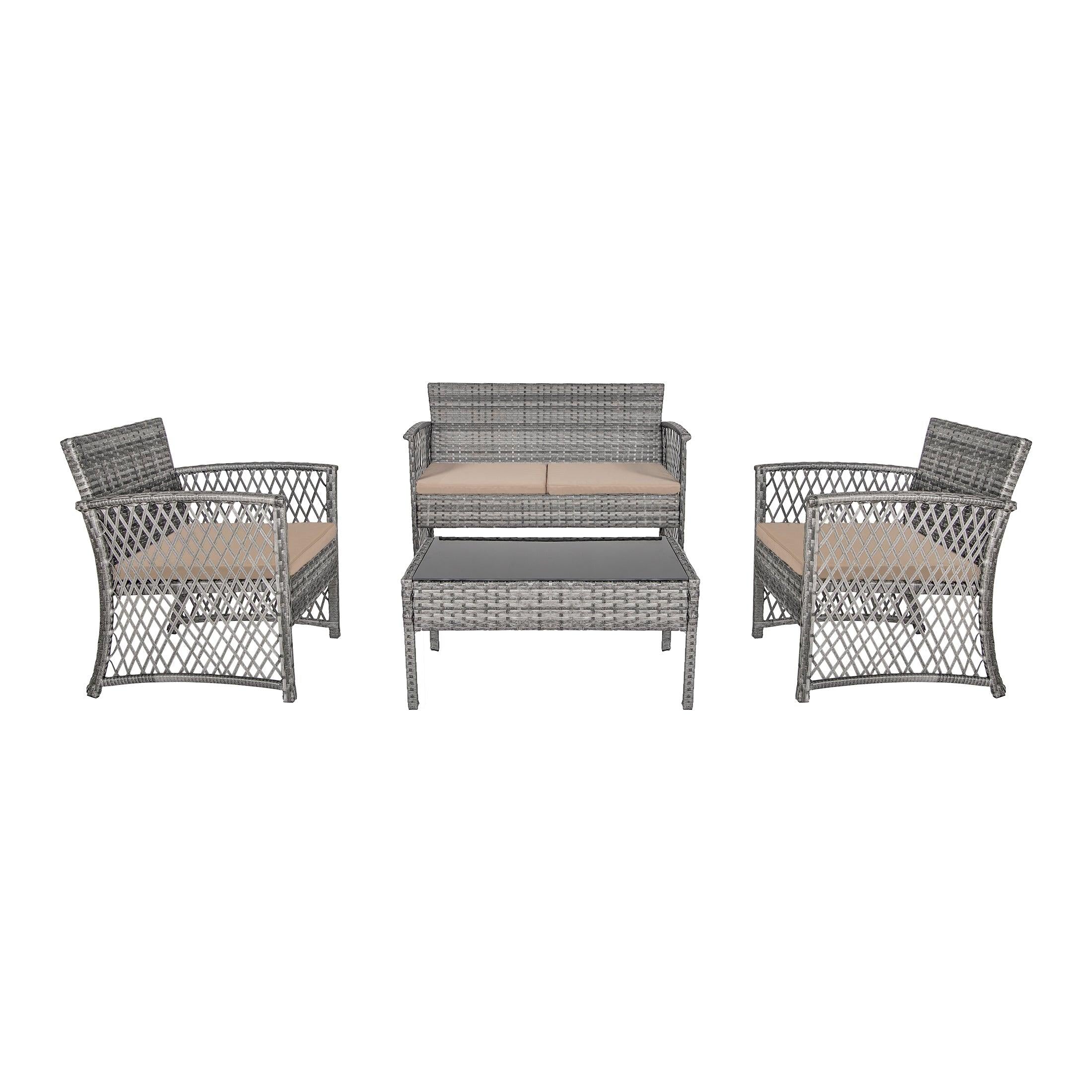 Costa 4-Piece Outdoor Patio Conversation Set Gray PE Rattan Wicker - Costaelm