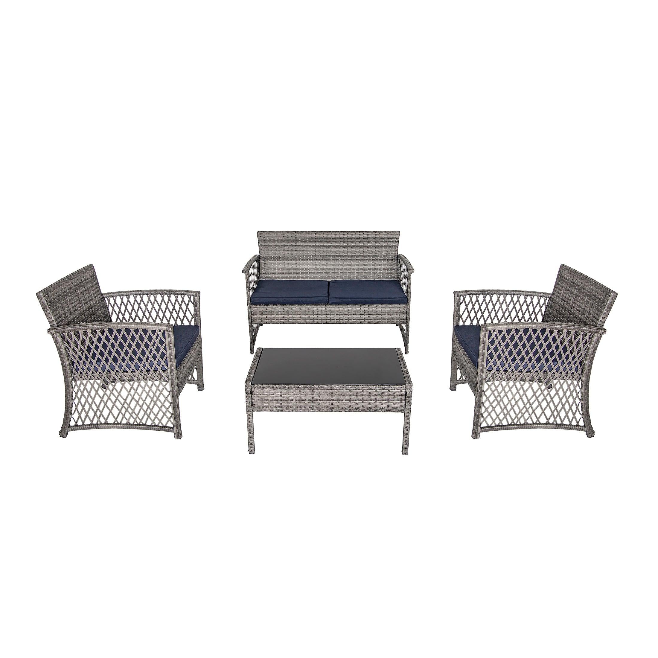 Costa 4-Piece Outdoor Patio Conversation Set Gray PE Rattan Wicker - Costaelm