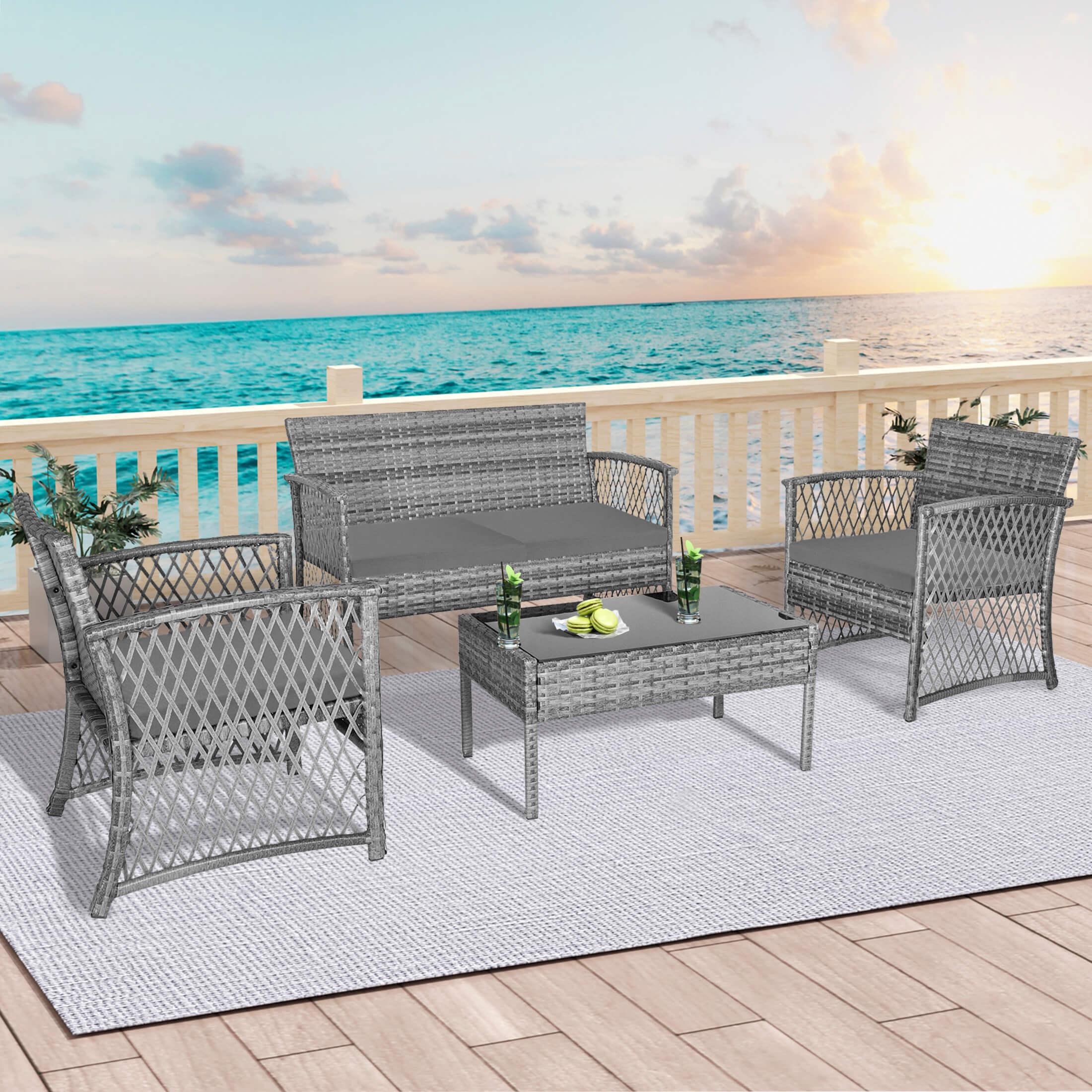 Costa 4-Piece Outdoor Patio Conversation Set Gray PE Rattan Wicker - Costaelm