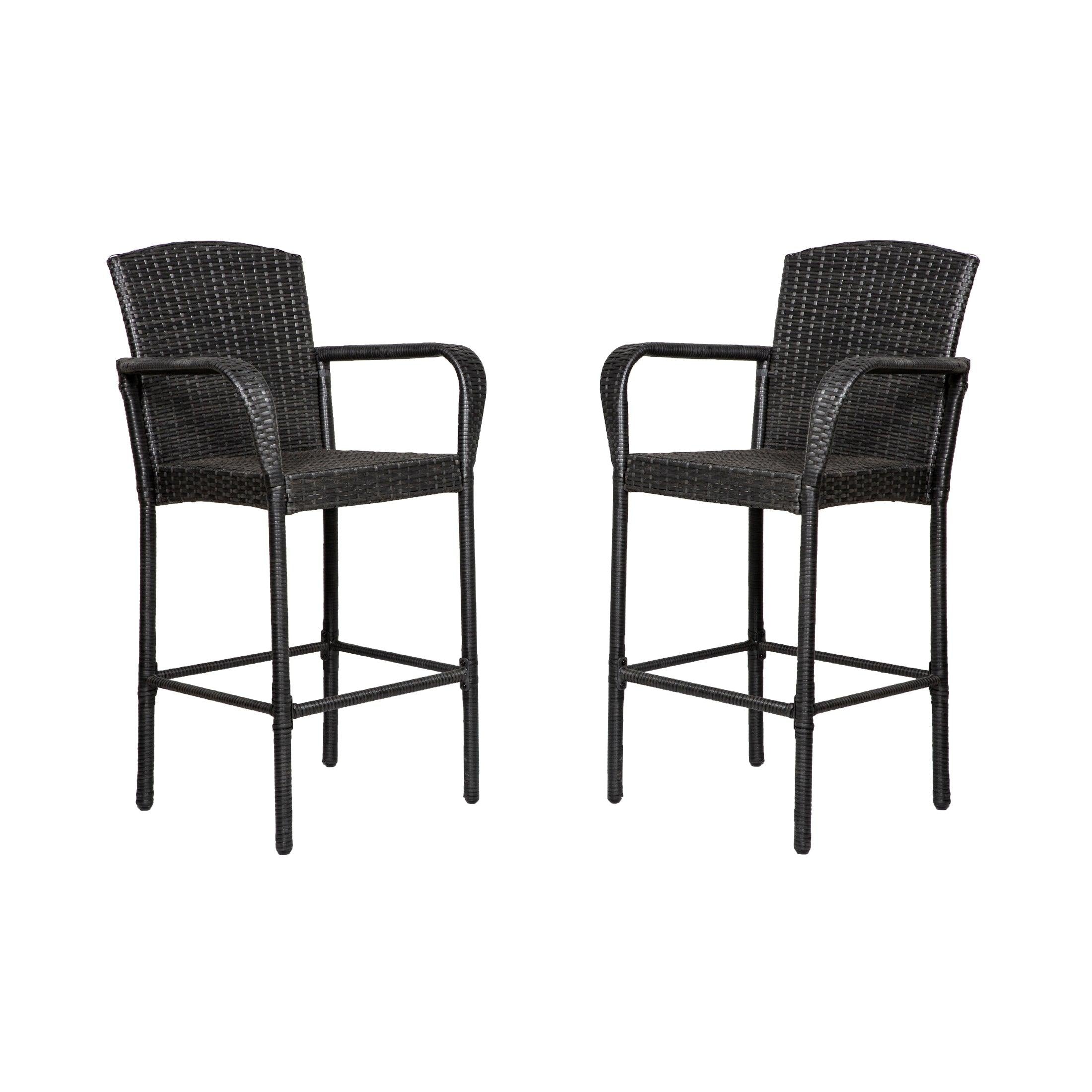 Estela Outdoor Rattan Wicker Patio Bar Stools (Set of 2) - Costaelm