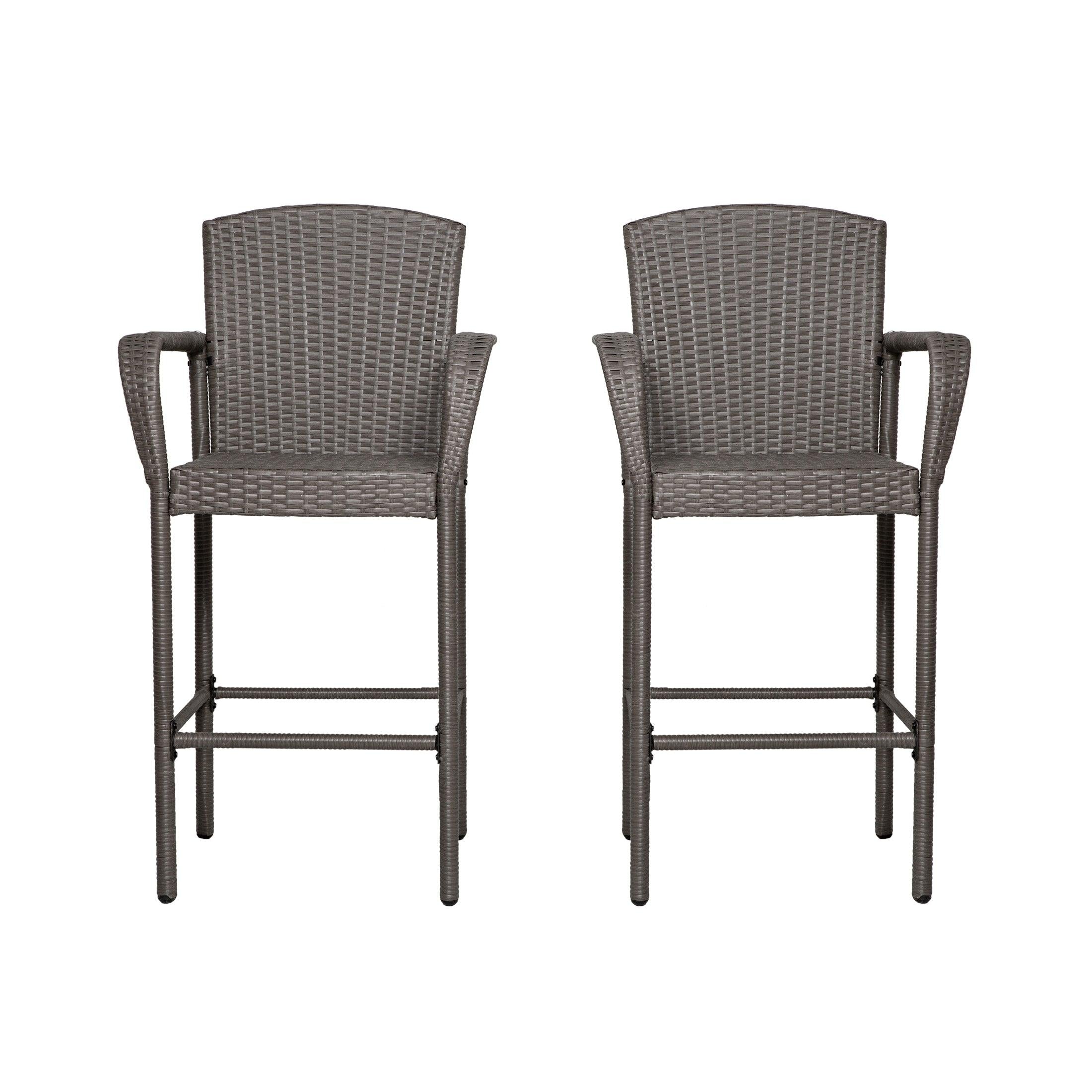 Estela Outdoor Rattan Wicker Patio Bar Stools (Set of 2) - Costaelm