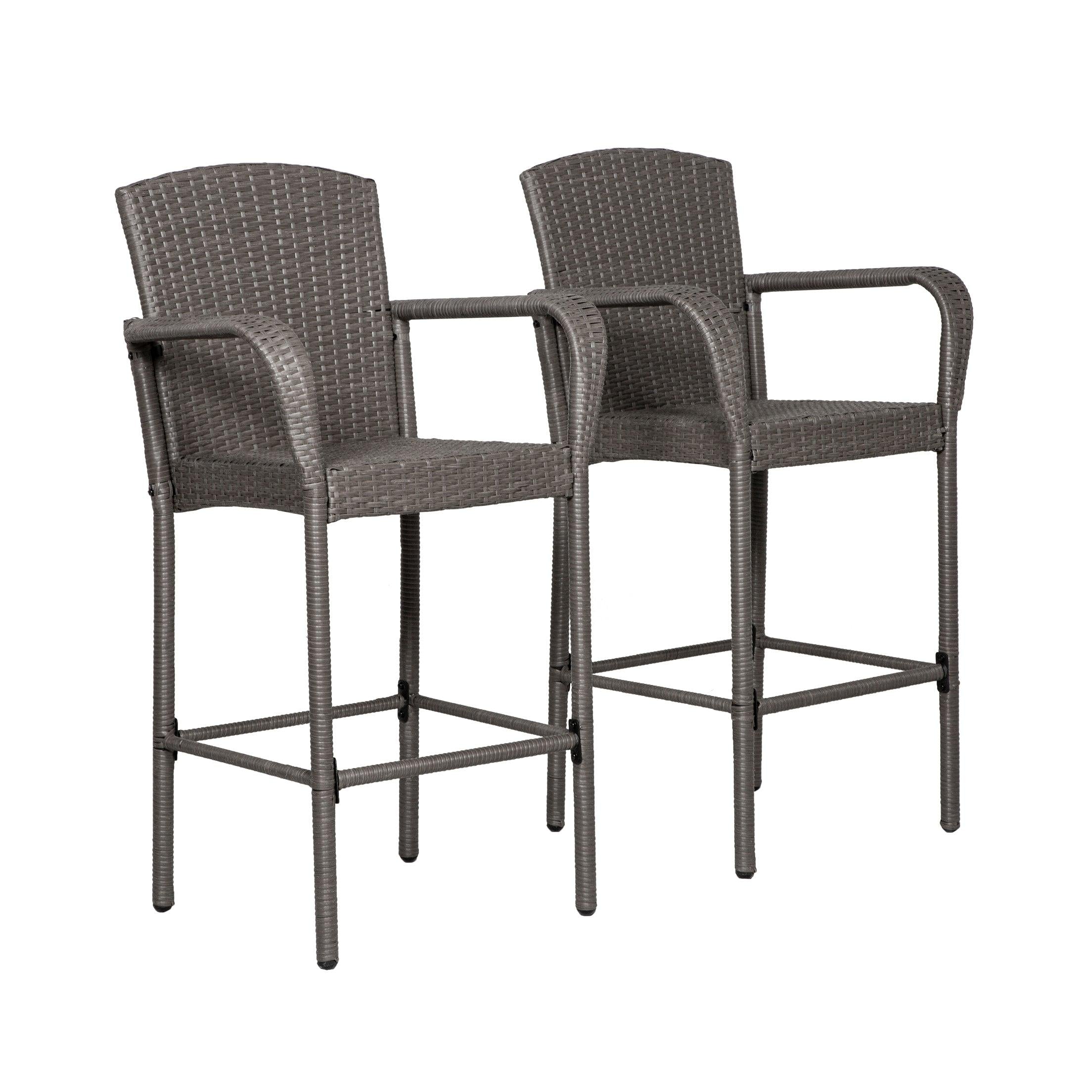 Estela Outdoor Rattan Wicker Patio Bar Stools (Set of 2) - Costaelm