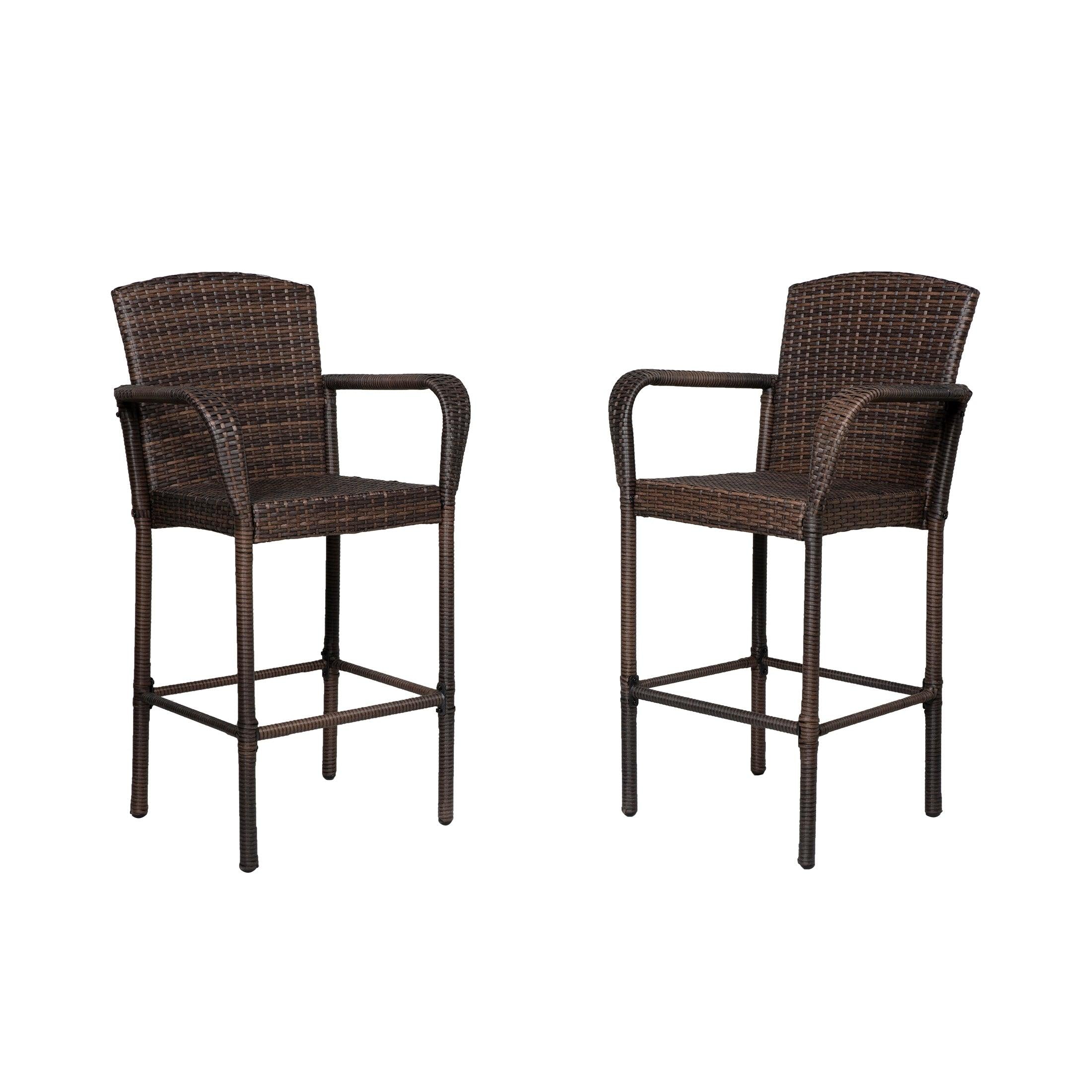 Estela Outdoor Rattan Wicker Patio Bar Stools (Set of 2) - Costaelm