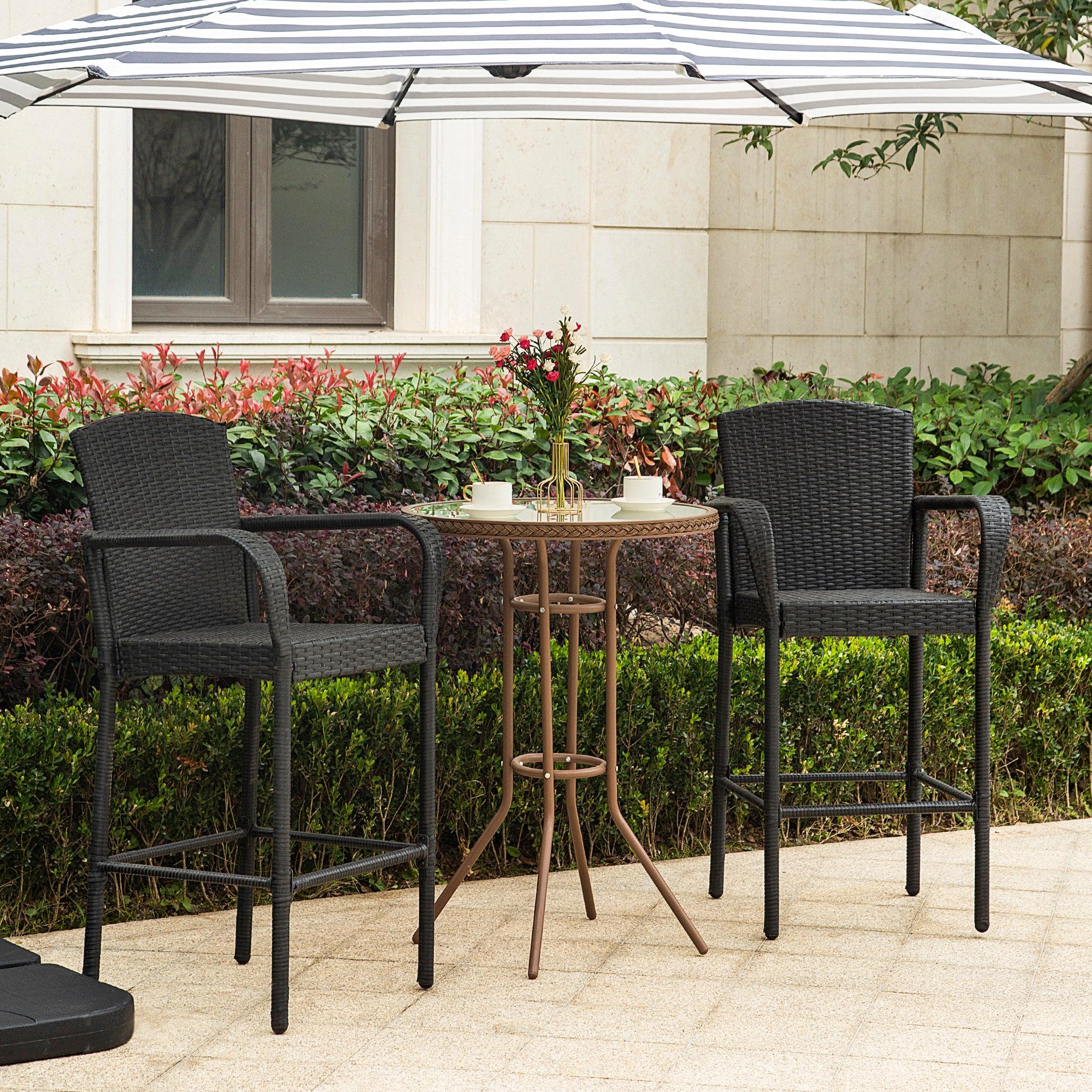 Estela Outdoor Rattan Wicker Patio Bar Stools (Set of 2) - Costaelm