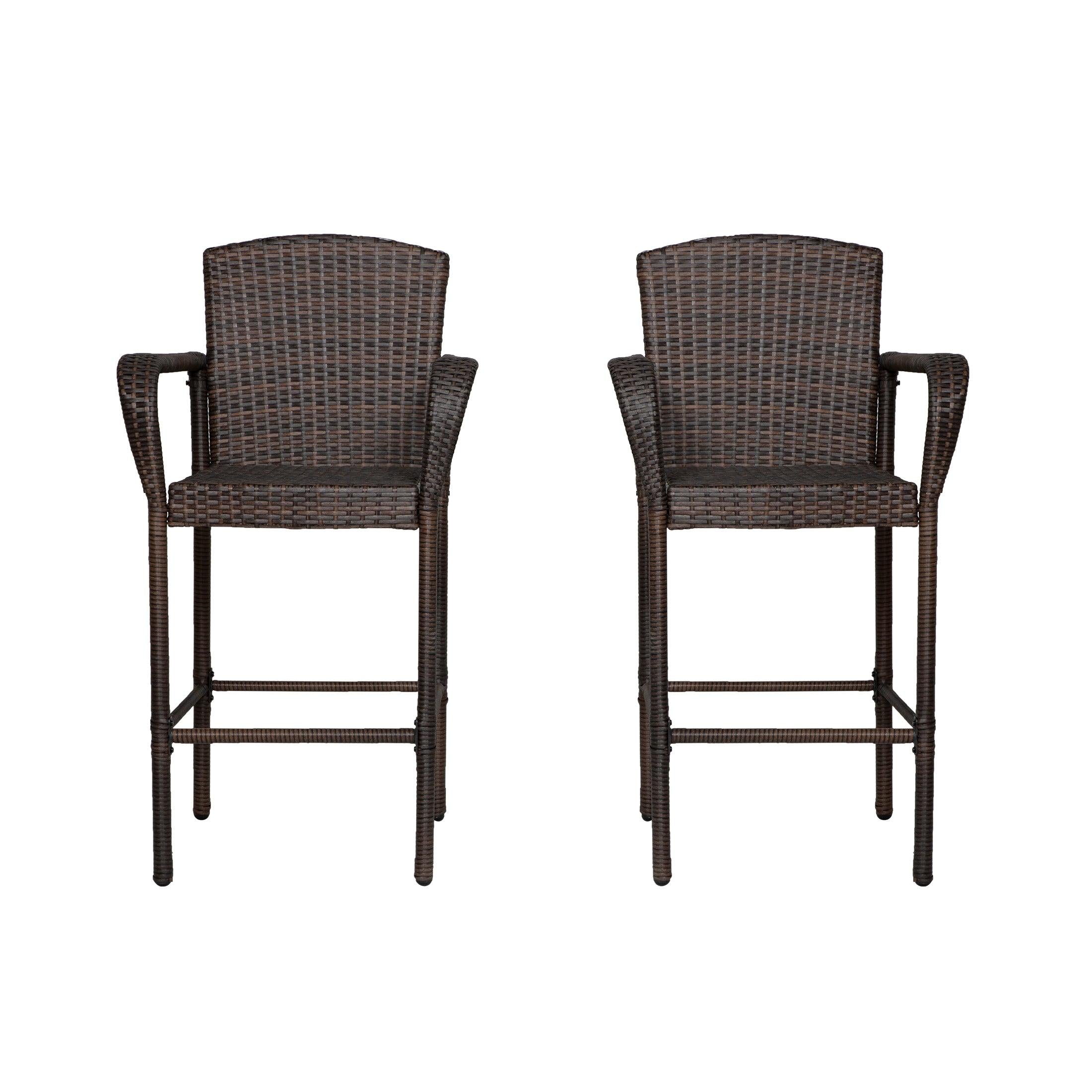 Estela Outdoor Rattan Wicker Patio Bar Stools (Set of 2) - Costaelm