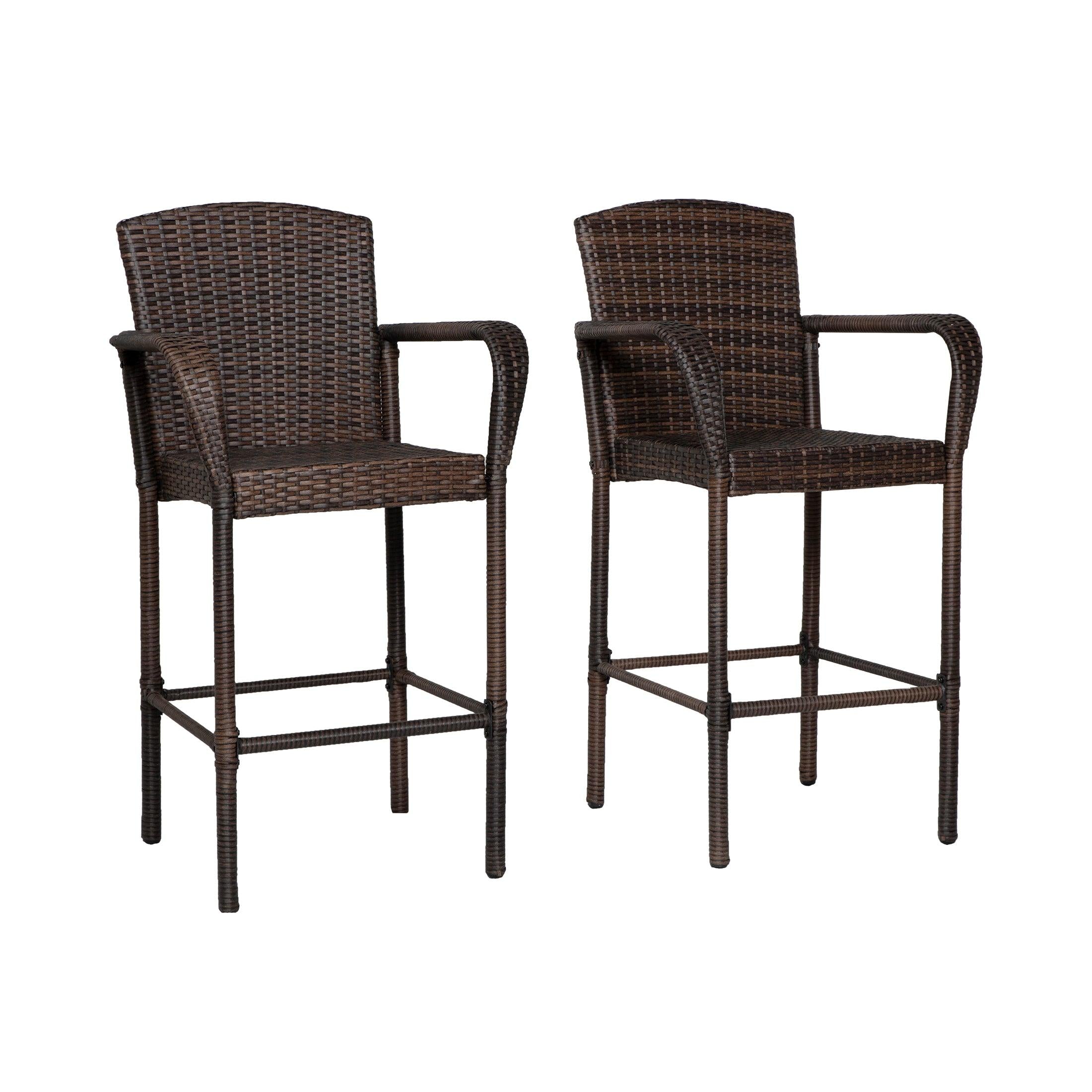 Estela Outdoor Rattan Wicker Patio Bar Stools (Set of 2) - Costaelm