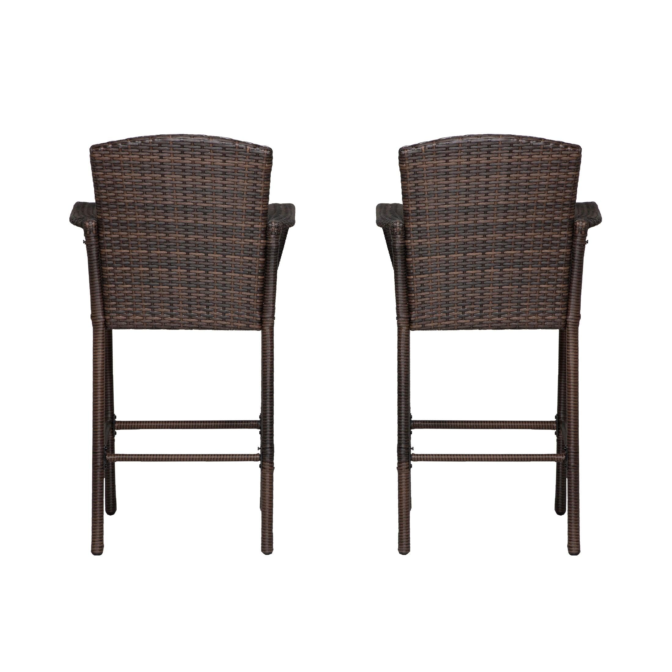 Estela Outdoor Rattan Wicker Patio Bar Stools (Set of 2) - Costaelm