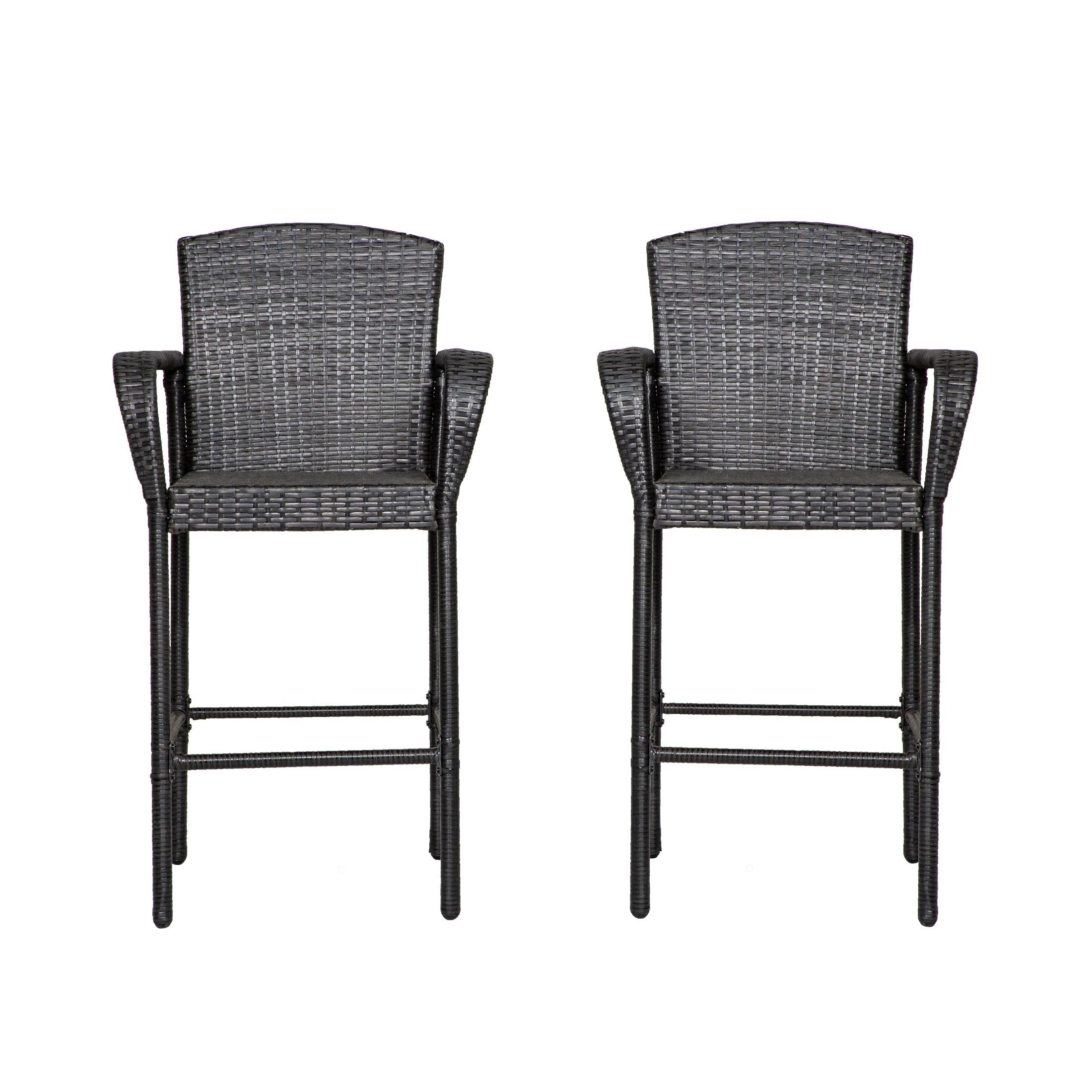 Estela Outdoor Rattan Wicker Patio Bar Stools (Set of 2) - Costaelm