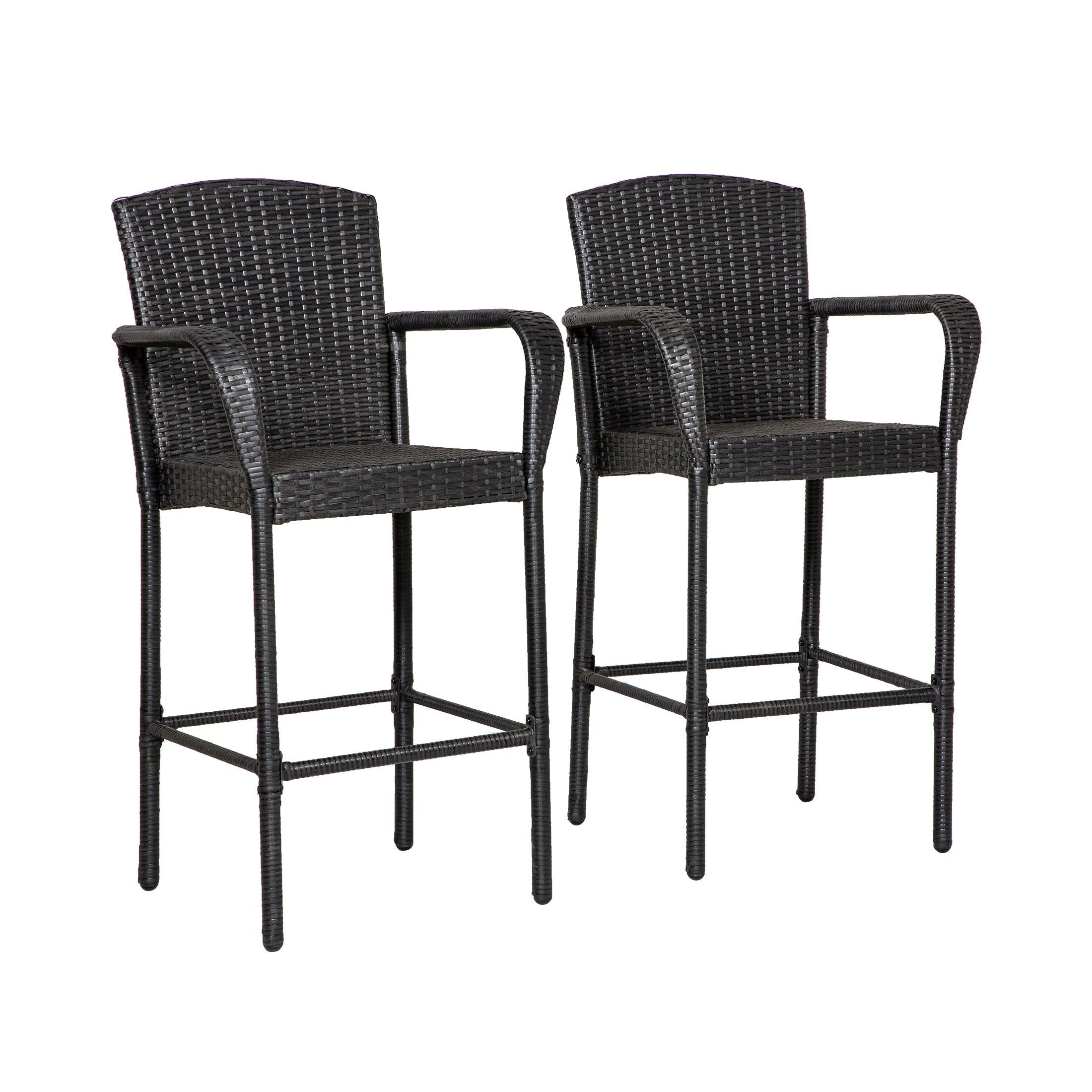 Estela Outdoor Rattan Wicker Patio Bar Stools (Set of 2) - Costaelm