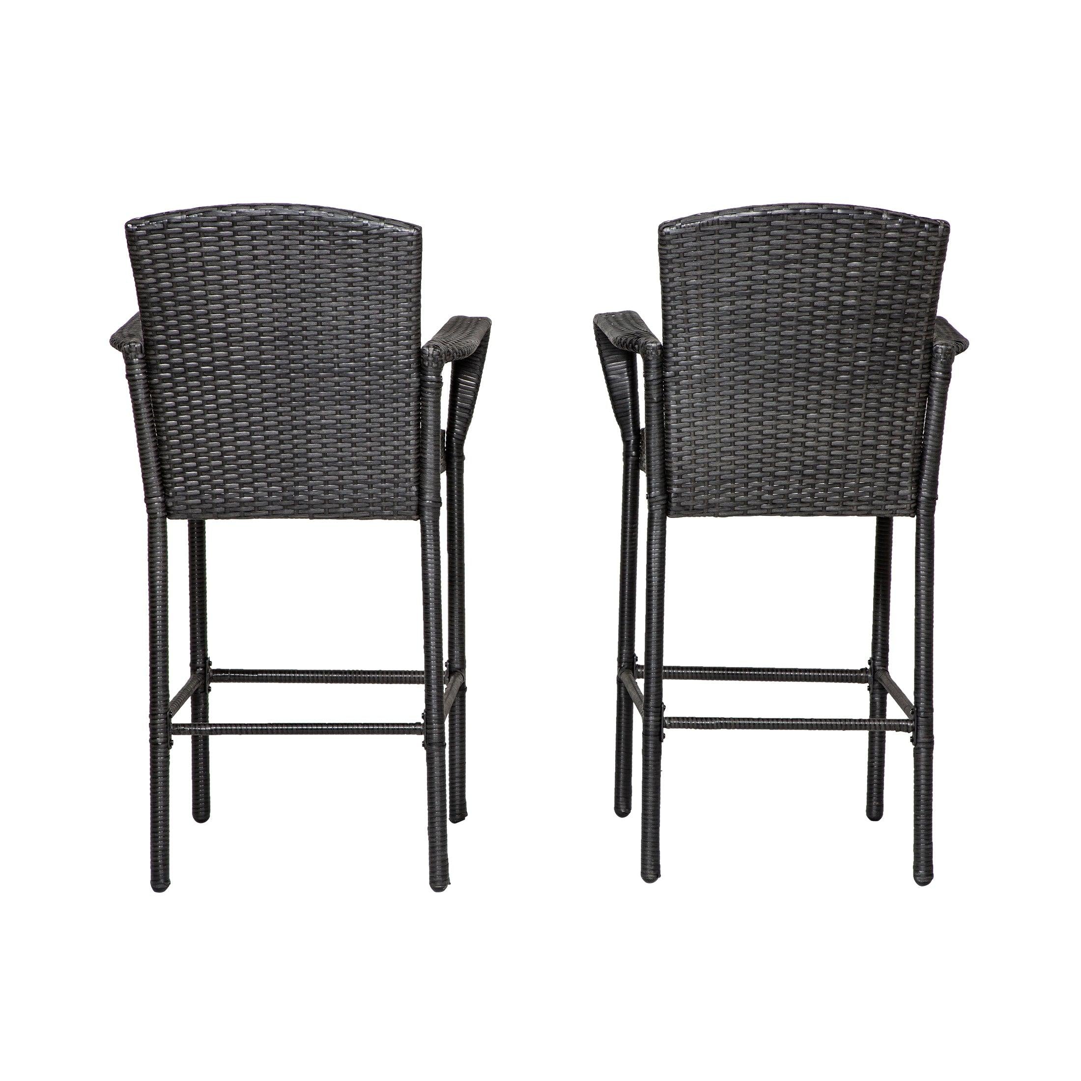 Estela Outdoor Rattan Wicker Patio Bar Stools (Set of 2) - Costaelm